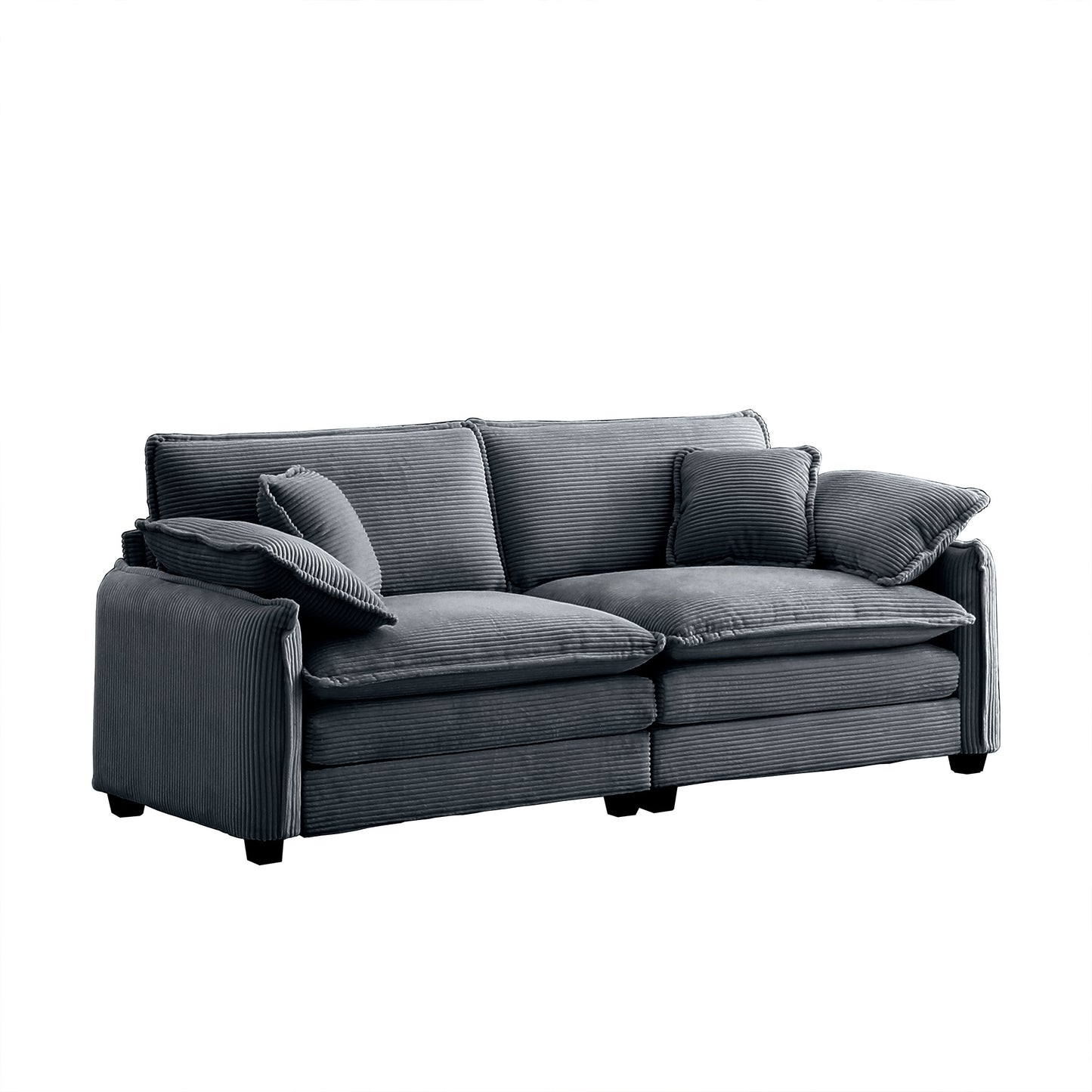 Dark gray corduroy sofa with plush cushions ideal for living rooms