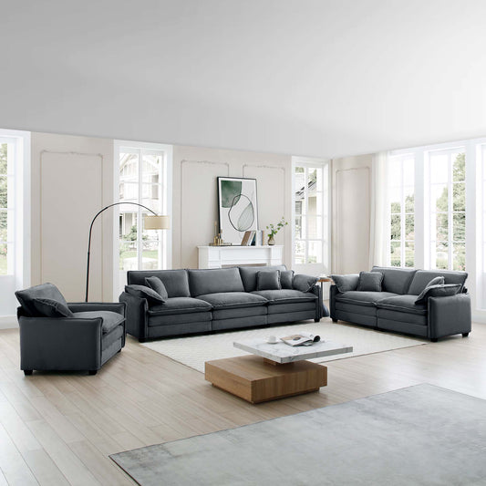 Dark gray corduroy sectional sofa with plush cushions modern living room furniture