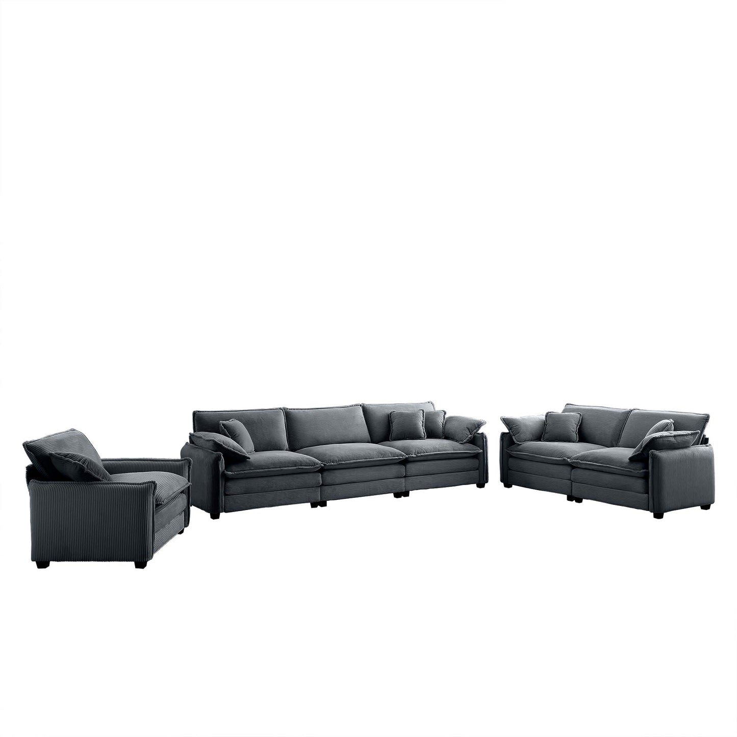 Dark gray corduroy sectional sofa with plush cushions for modern living rooms