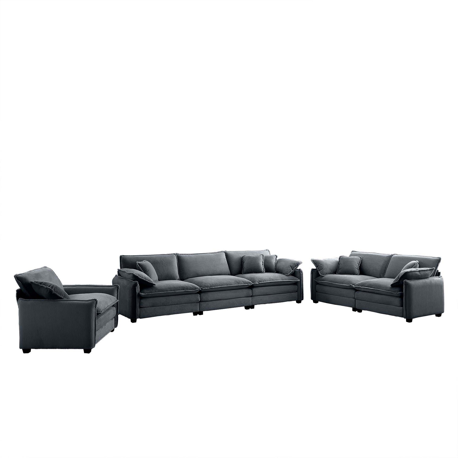 Dark gray corduroy sectional sofa with plush cushions for modern living rooms