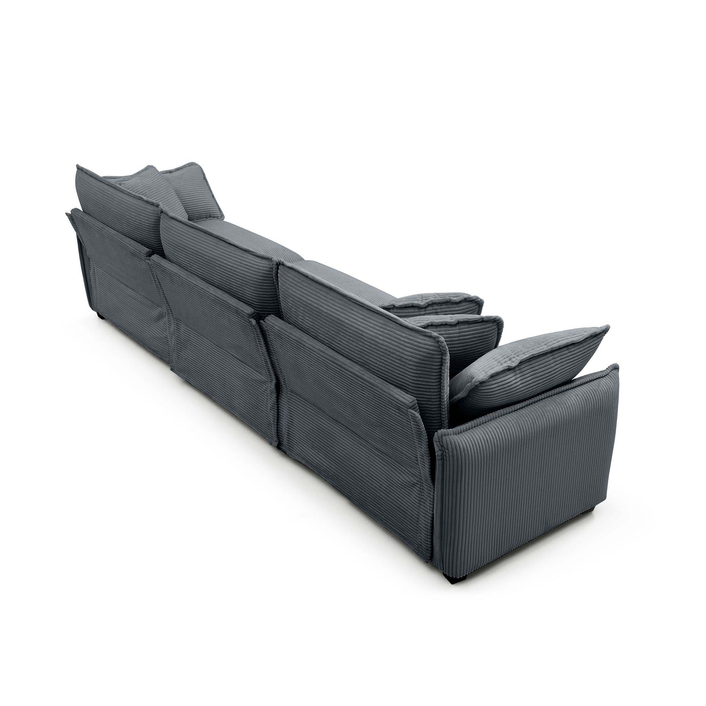 Sectional sofa in charcoal grey corduroy with plush cushions