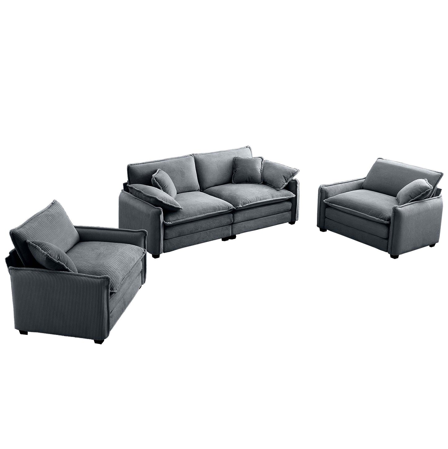 Gray corduroy sectional sofa with plush cushions for modern living rooms