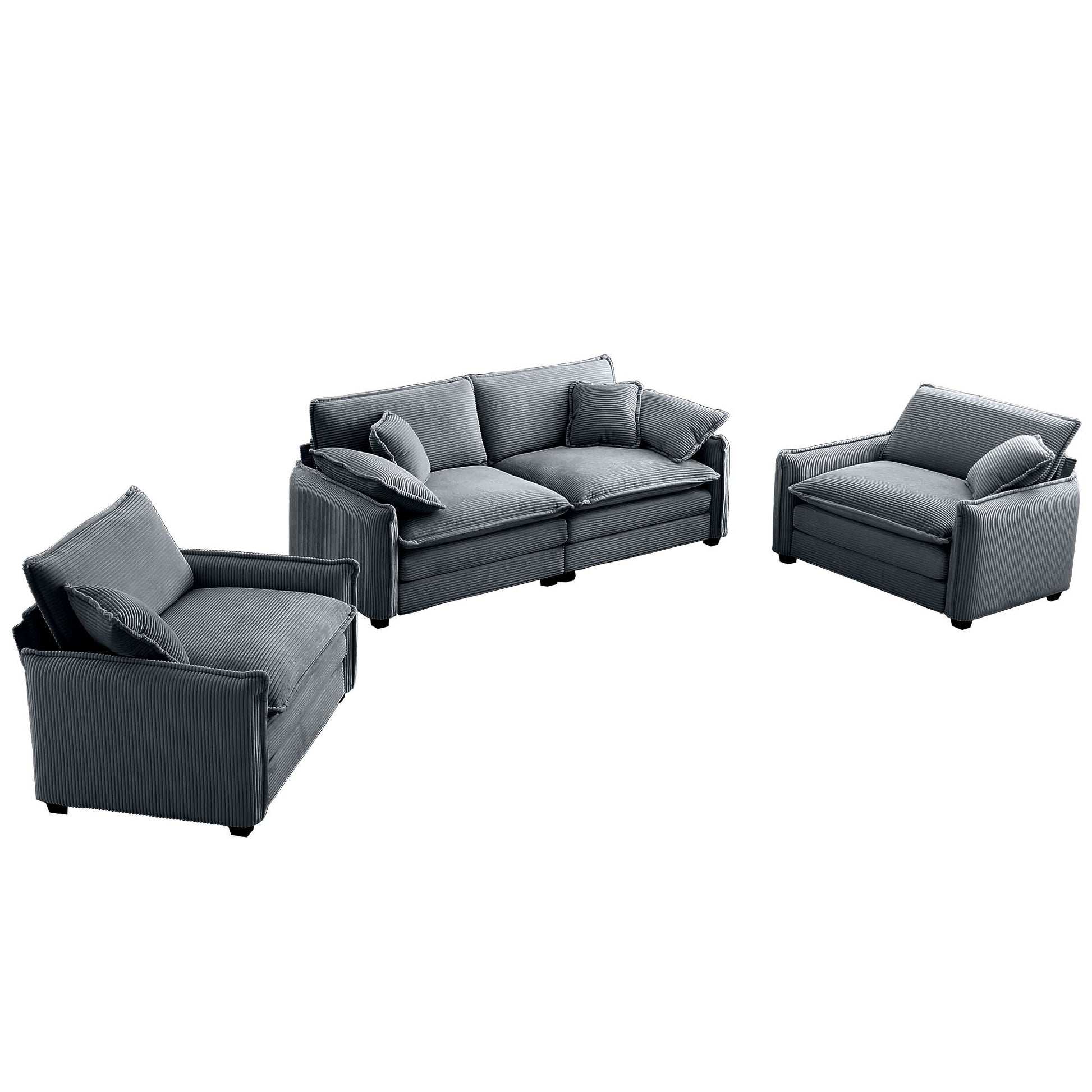 Gray corduroy sectional sofa with plush cushions for modern living rooms