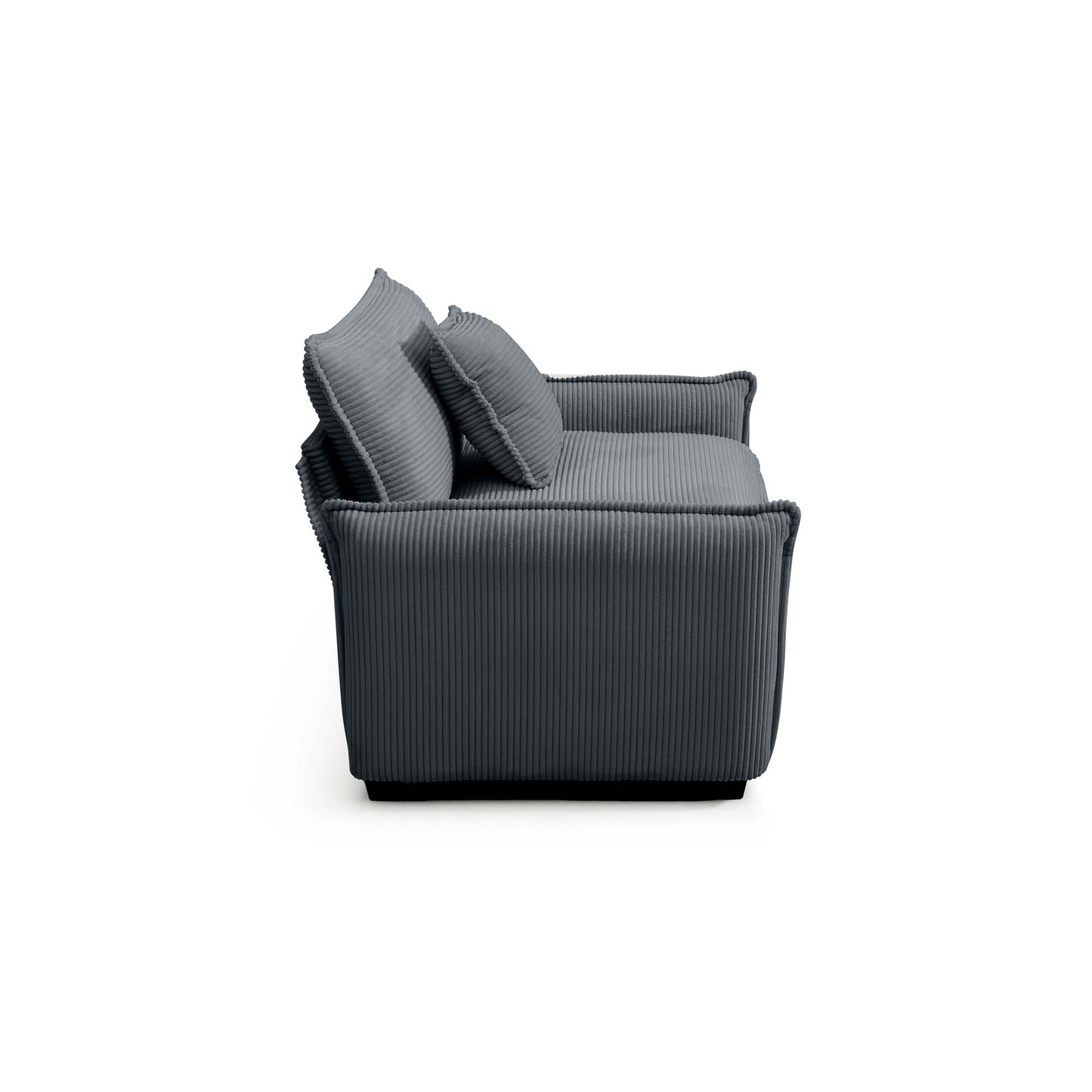 Dark grey corduroy sofa with two matching throw pillows modern living room furniture