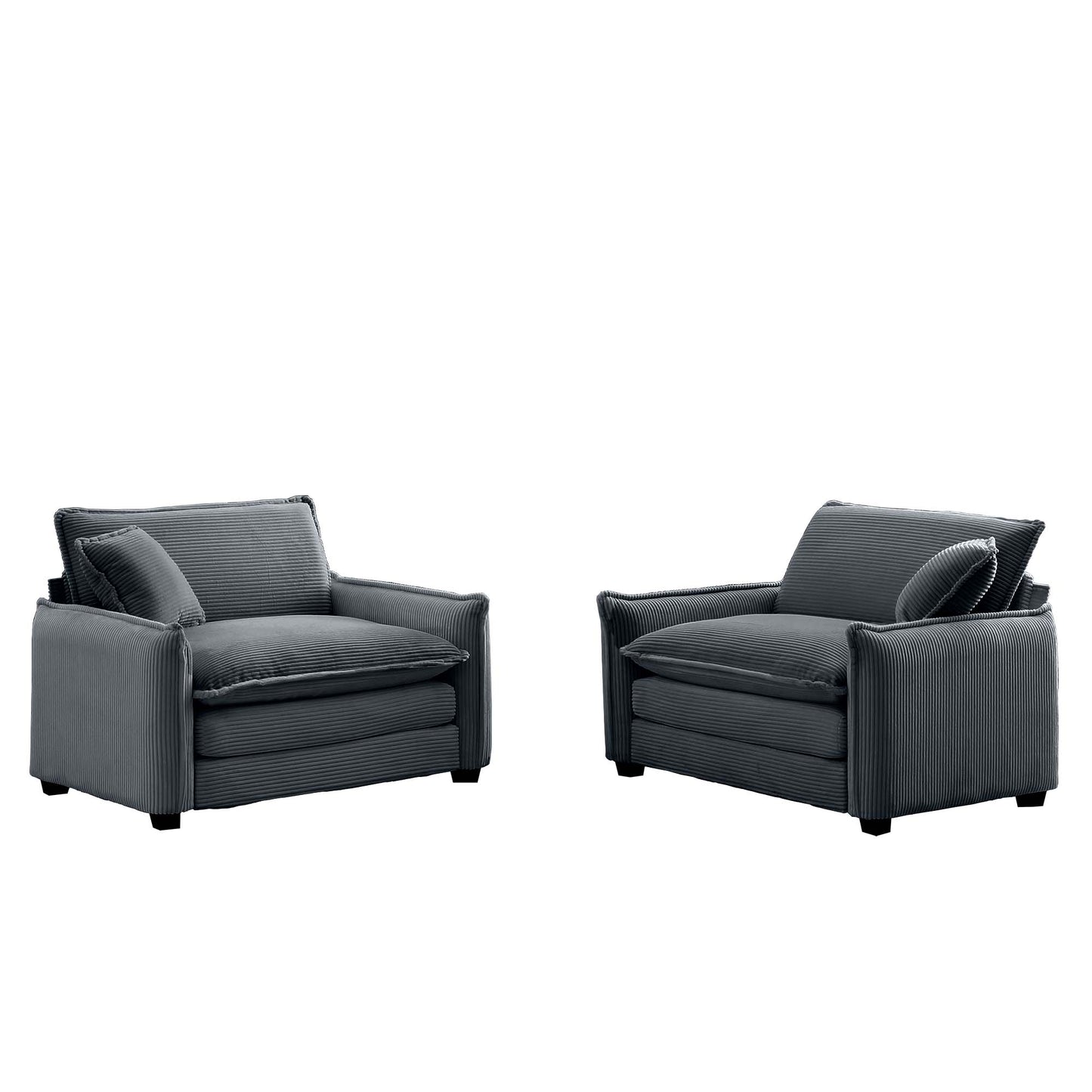 Dark gray corduroy armchair with plush cushions perfect for a cozy living room
