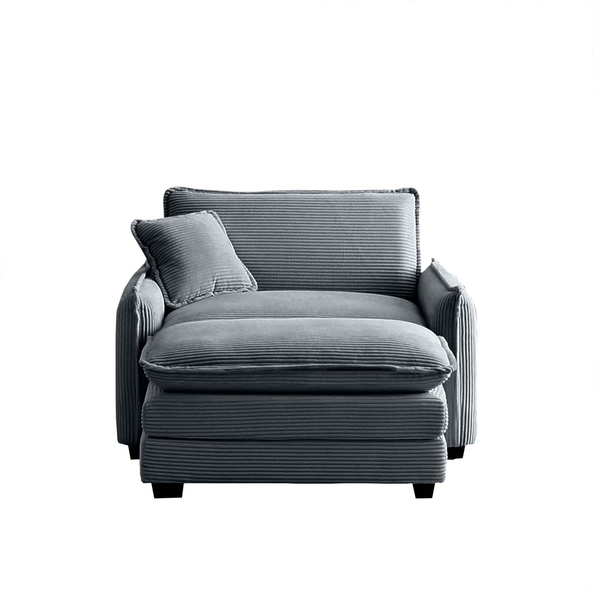 Plush corduroy accent chair in charcoal gray with a comfortable deep seat for relaxation