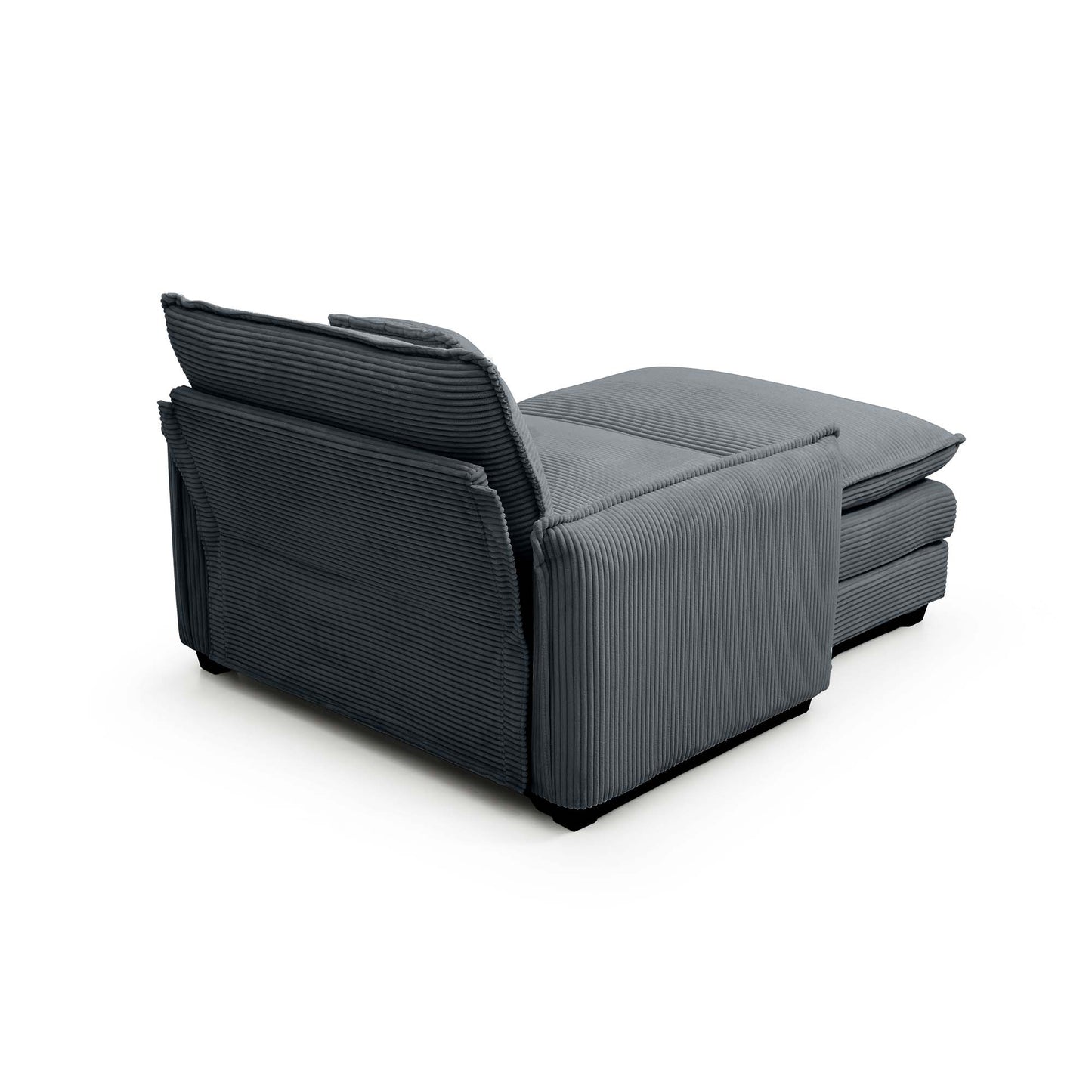 Dark gray corduroy armchair with extended ottoman modern design