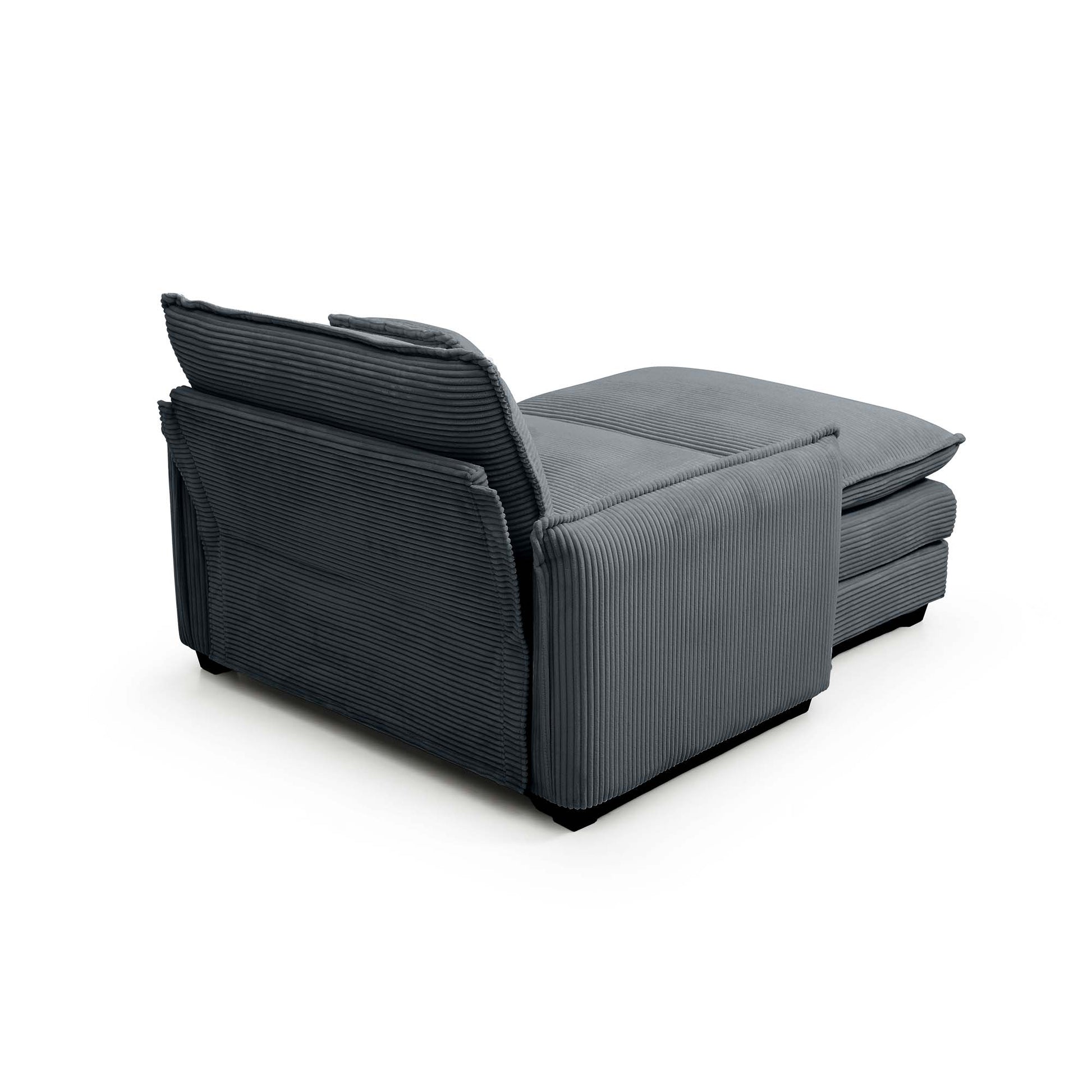 Dark gray corduroy armchair with extended ottoman modern design