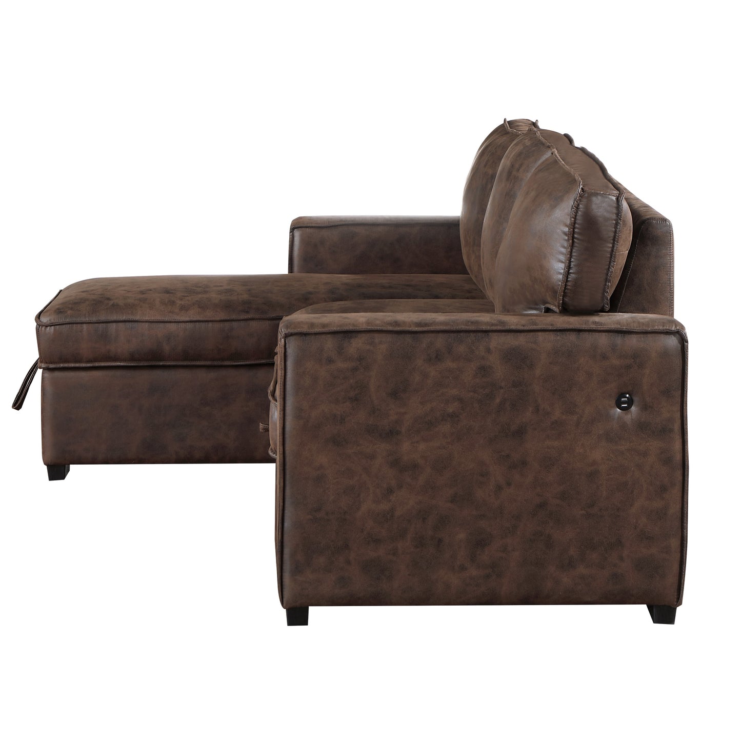 Brown leather sectional sofa with chaise lounge and plush cushions modern design