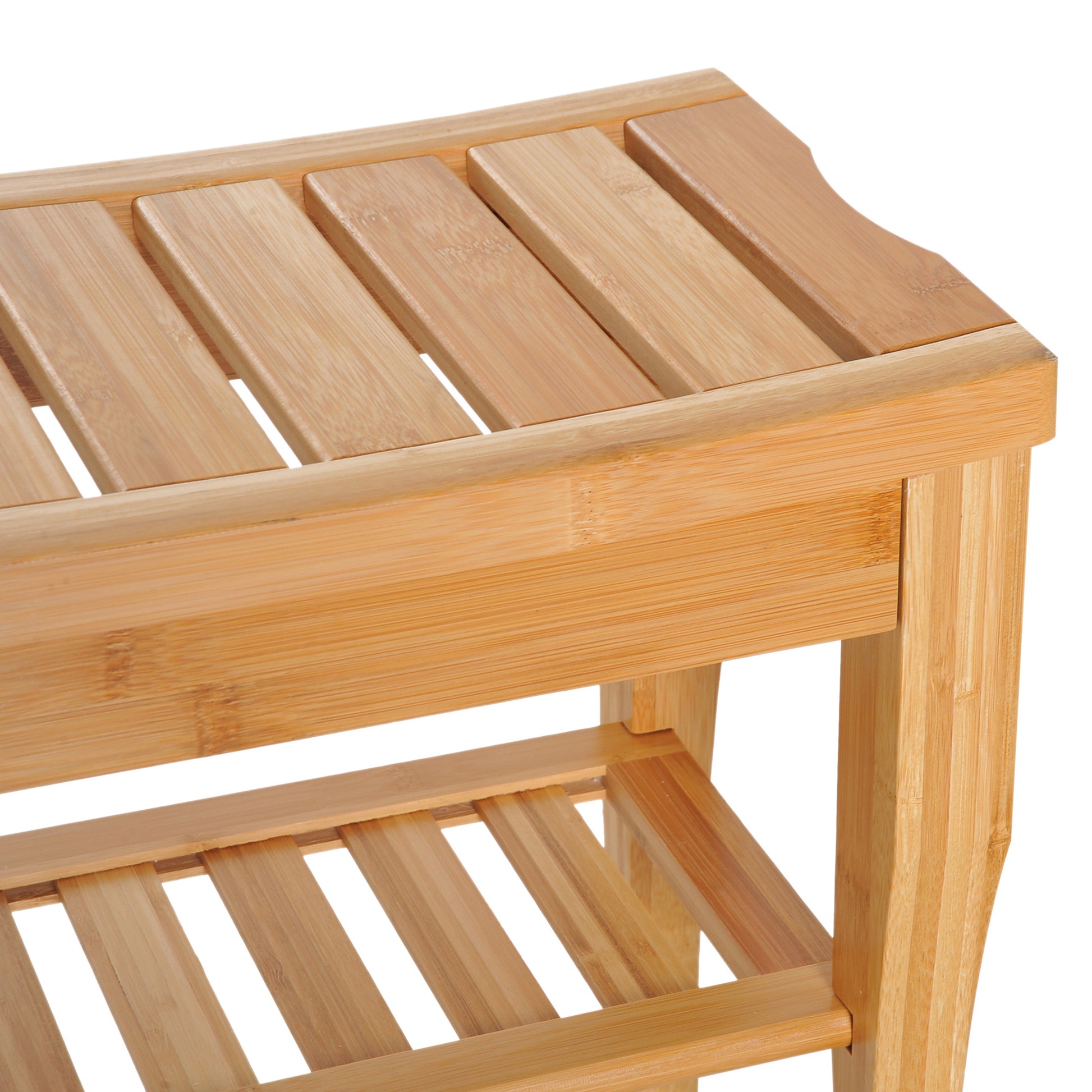 Natural bamboo shoe rack with two slatted shelves