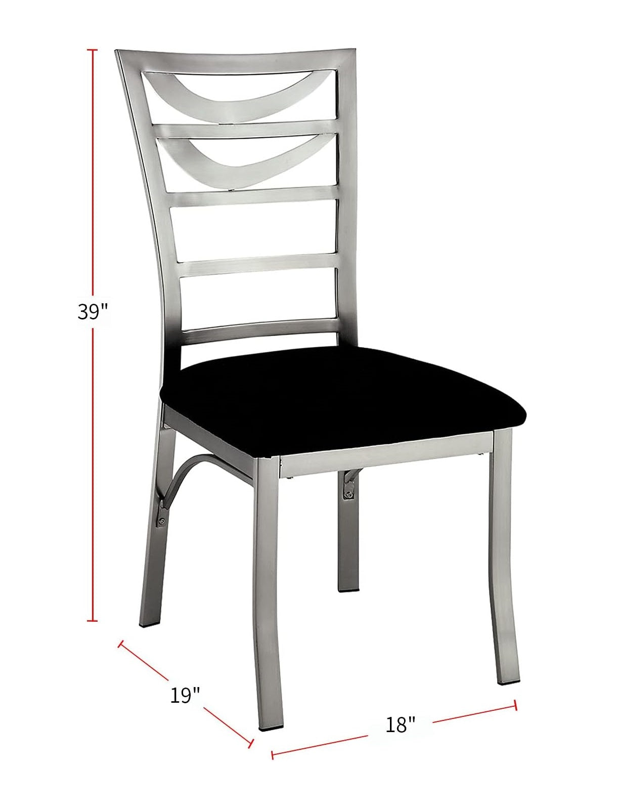 Modern dining chair with a brushed metal frame and a black upholstered seat perfect for contemporary kitchens