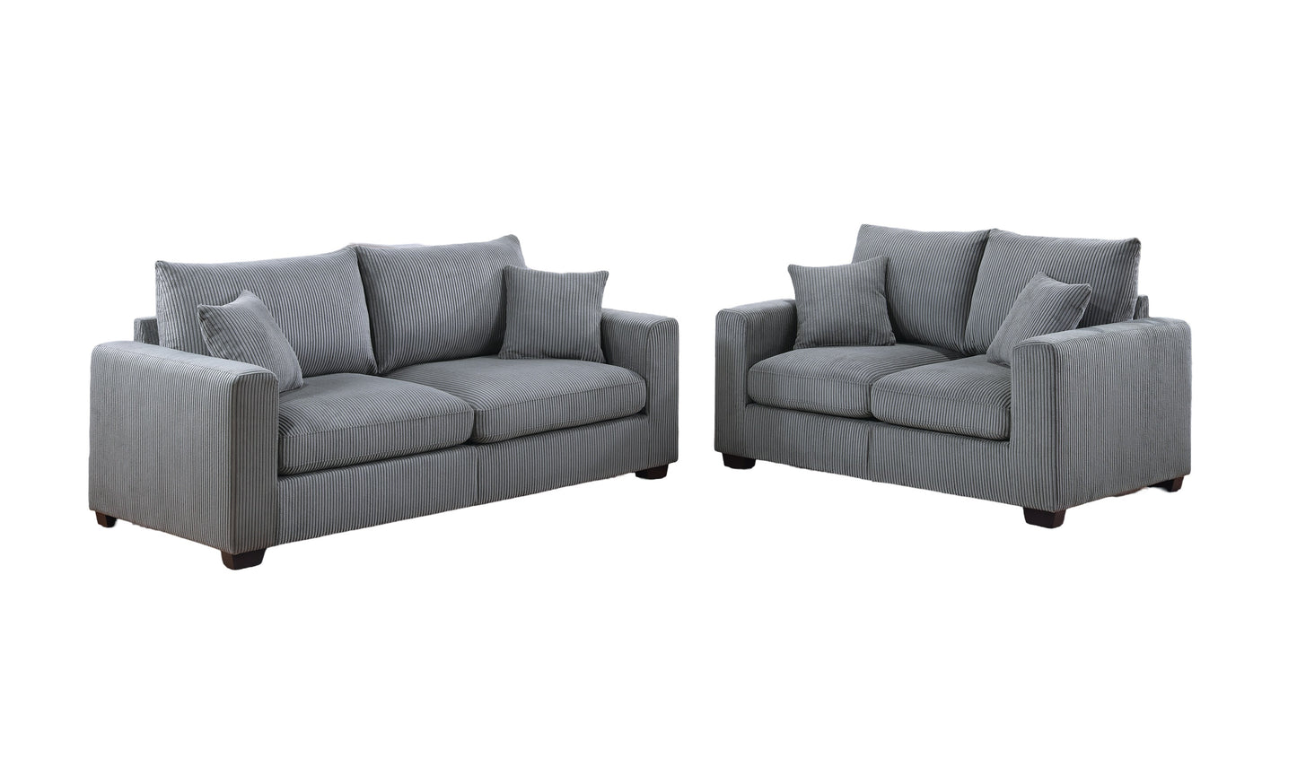 Grey corduroy sofa set with plush cushions modern living room furniture