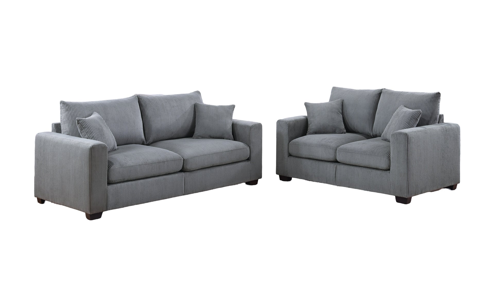 Grey corduroy sofa set with plush cushions modern living room furniture