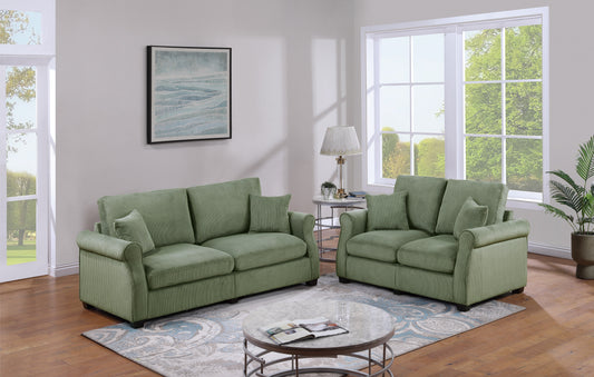 TREATLIFE HOME Classic Living Room 2-Piece Sofa Set, Plush Corduroy loveseat and Couch with Pillows, Sage Color