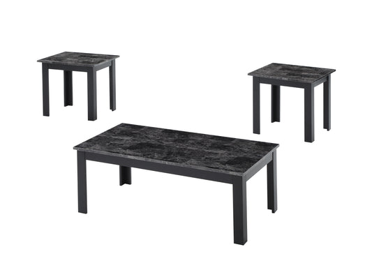 Modern black marble top coffee table with matching end tables for living room decor