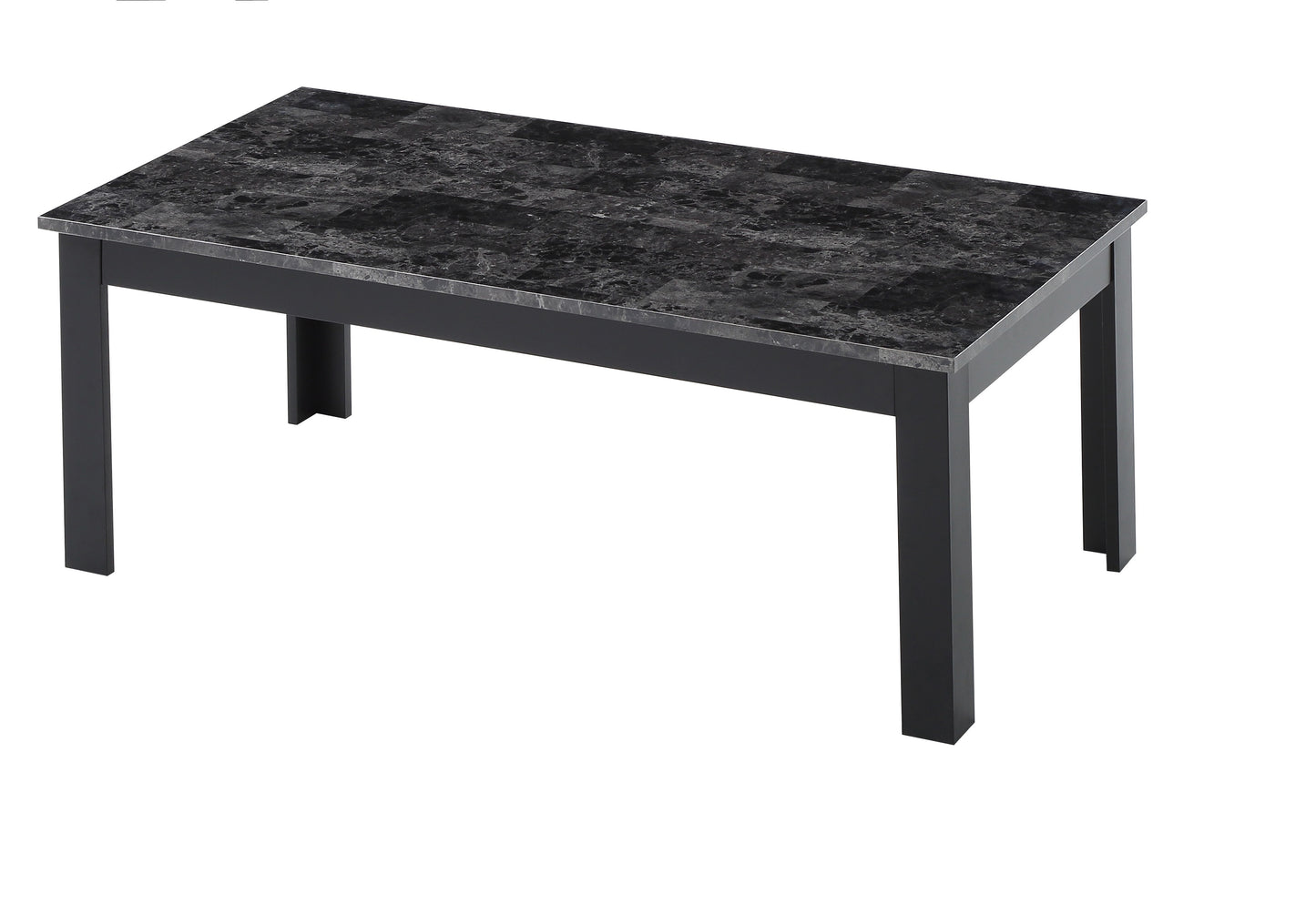 Rectangular black marble coffee table with dark grey legs for living rooms