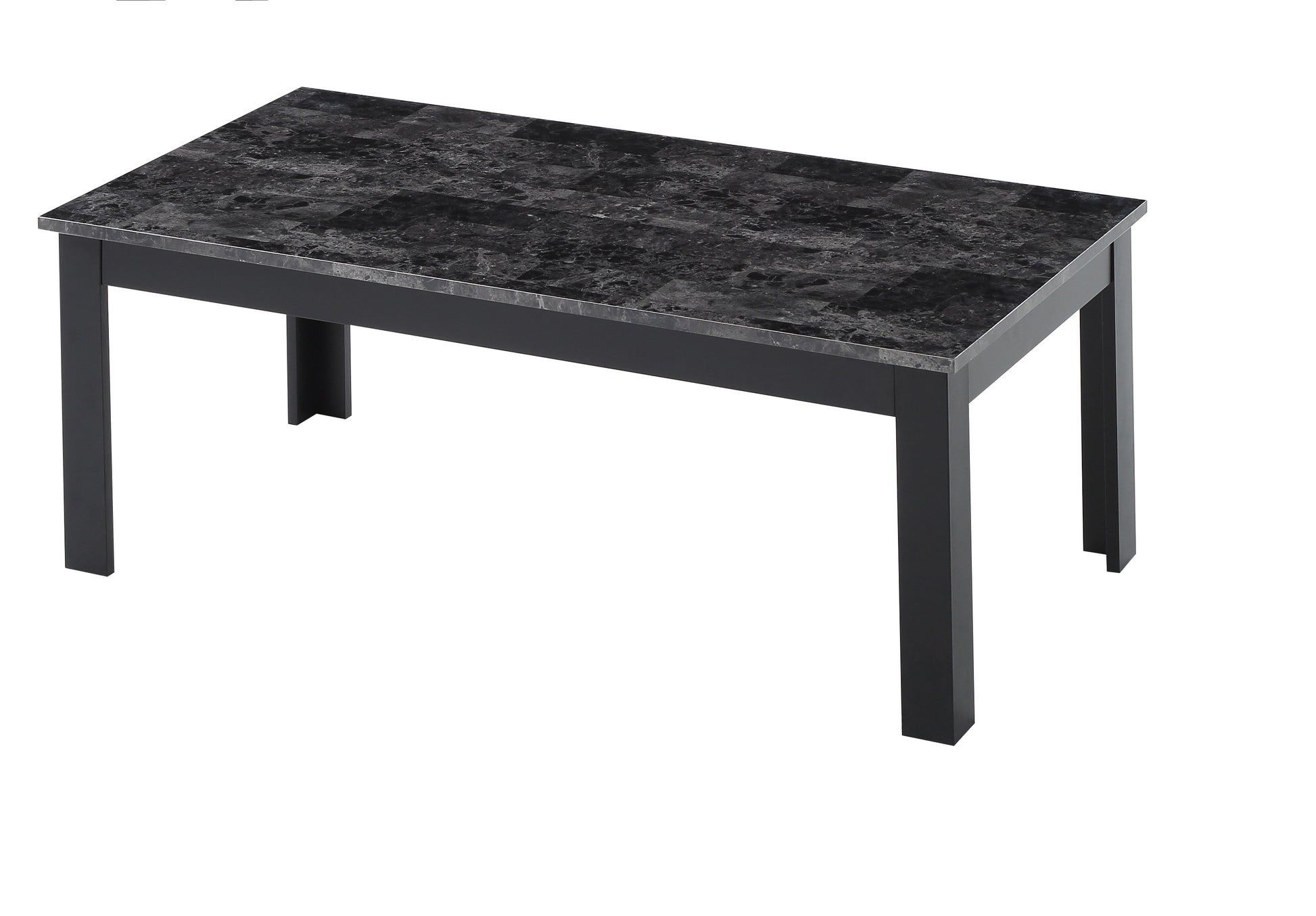 Rectangular black marble coffee table with dark grey legs for living rooms