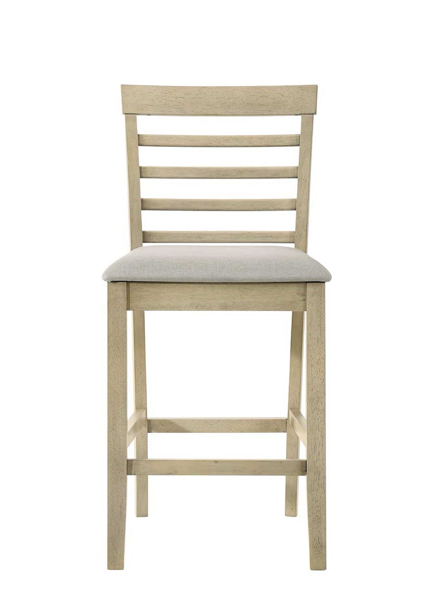 Light oak wood ladder back bar stool with upholstered seat