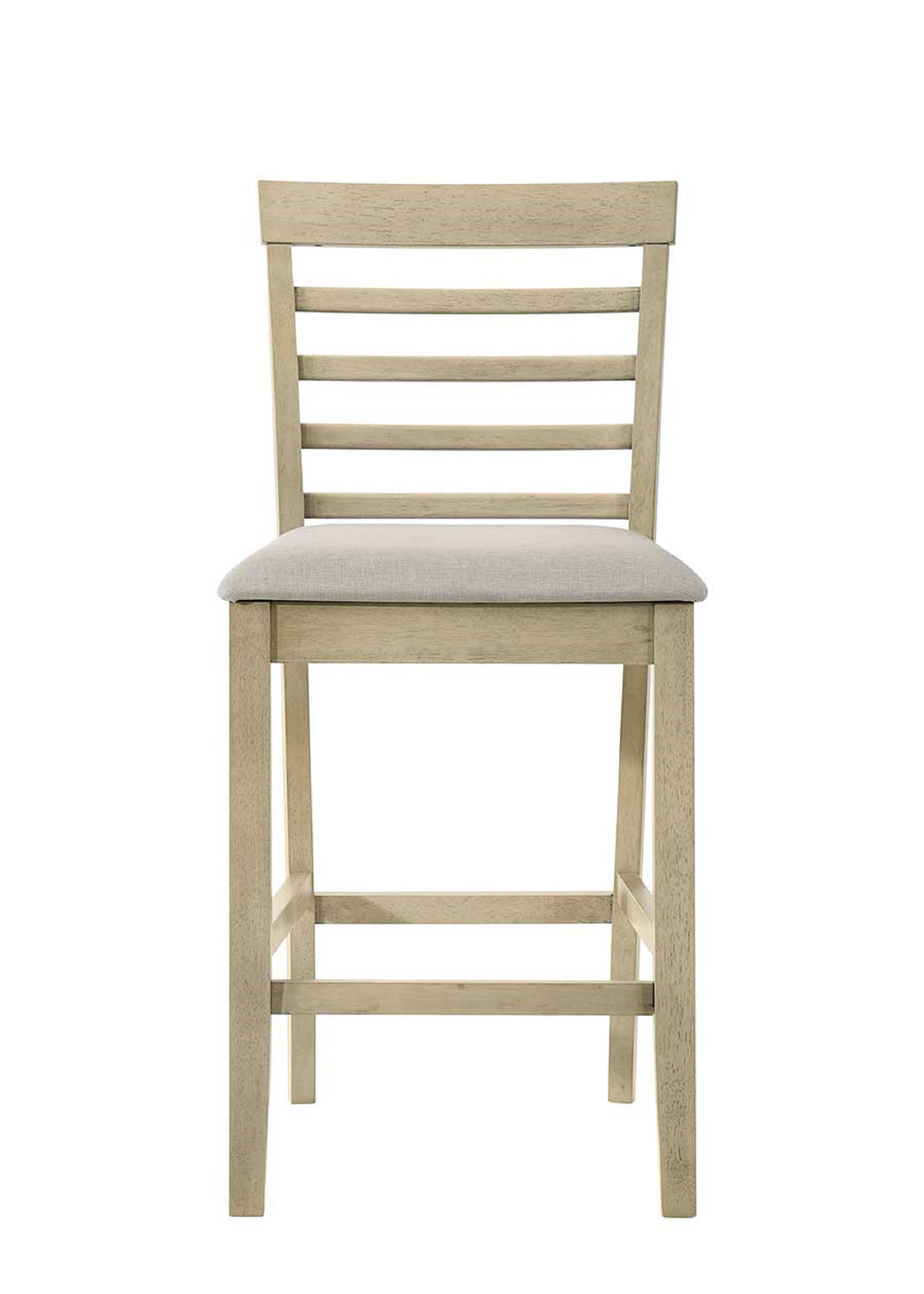 Light oak wood ladder back bar stool with upholstered seat