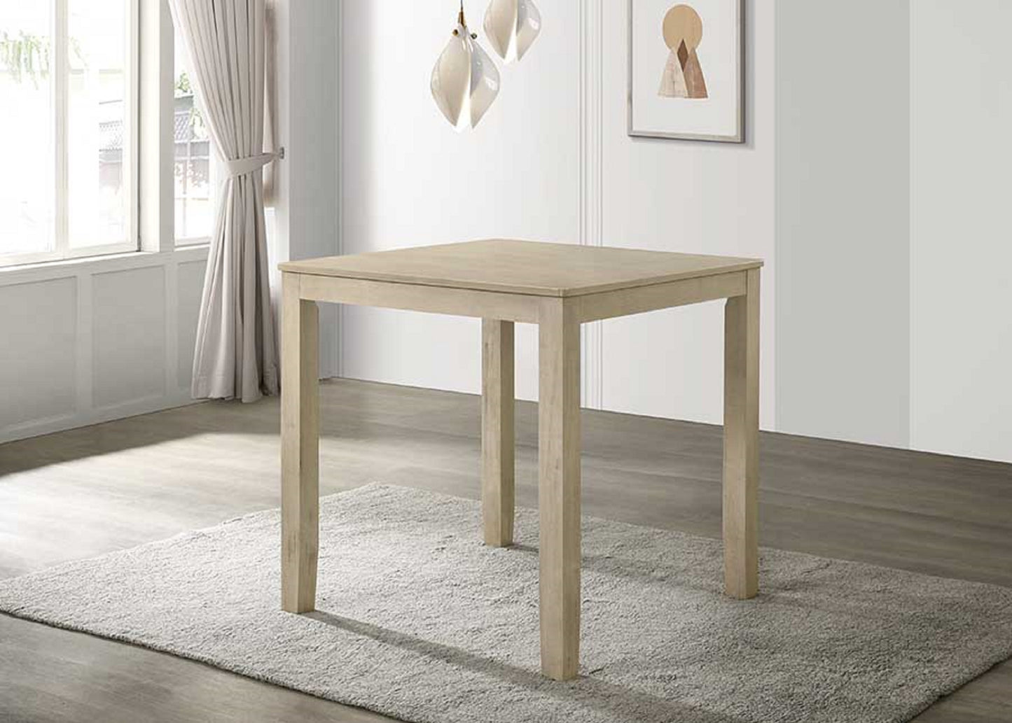 Light oak wood square counter height table with clean lines for modern kitchens