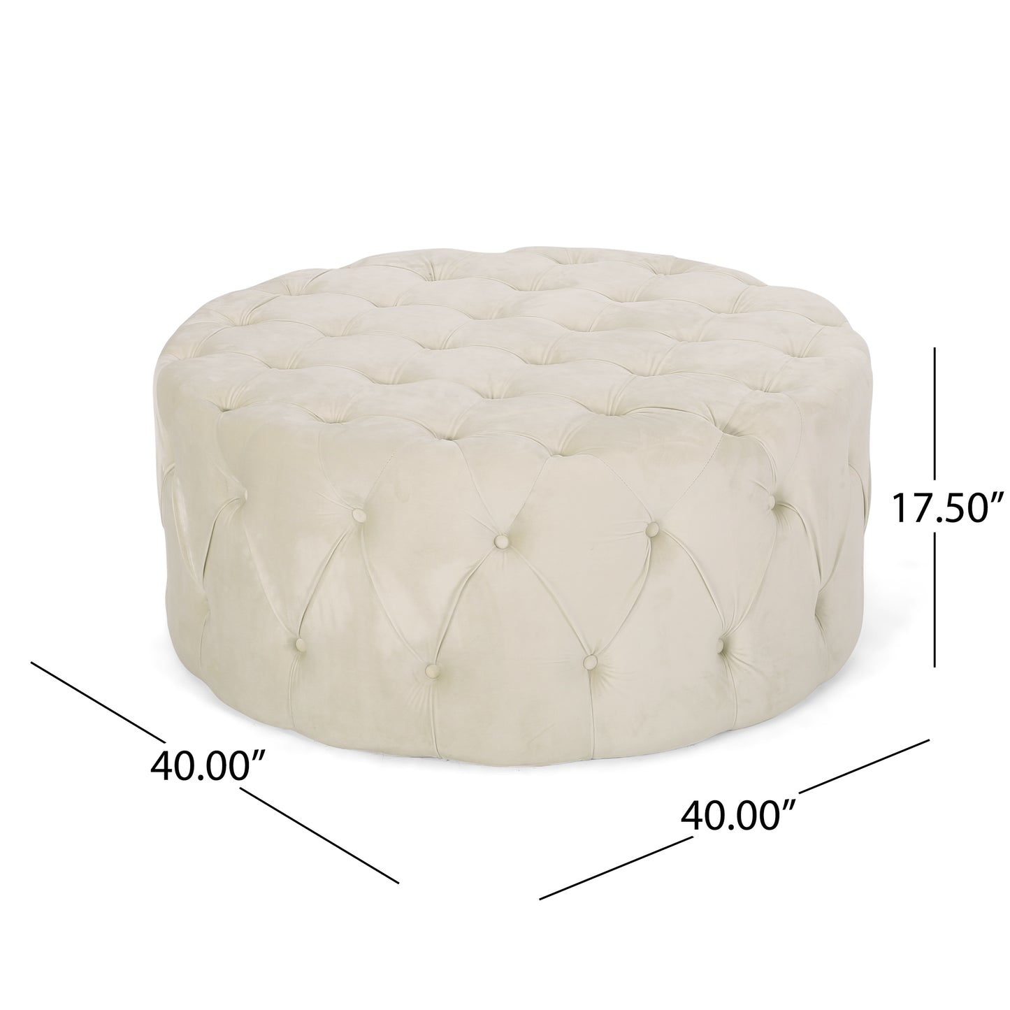 Cream velvet tufted ottoman
