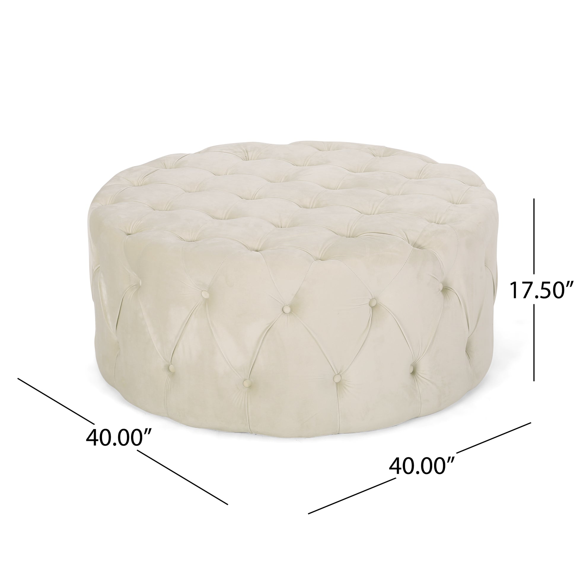 Cream velvet tufted ottoman