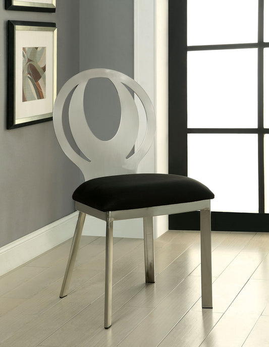 TREATLIFE HOME Contemporary Style Dining Chairs Set of 2, Silver Metal Frame with Black Microfiber Seat Cushions, Oval Back Design
