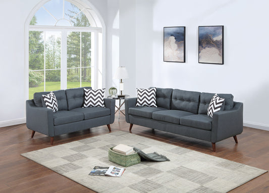 TREATLIFE HOME Modern Cozy Sofa Loveseat Set with Pillows, Stylish Blue Gray Polyfiber Couch, Tufted Cushions for Living Room