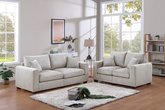 TREATLIFE HOME Classic Living Room 2-Piece Sofa Set in Ivory Corduroy with Pillows, Contemporary Design, Square Arms