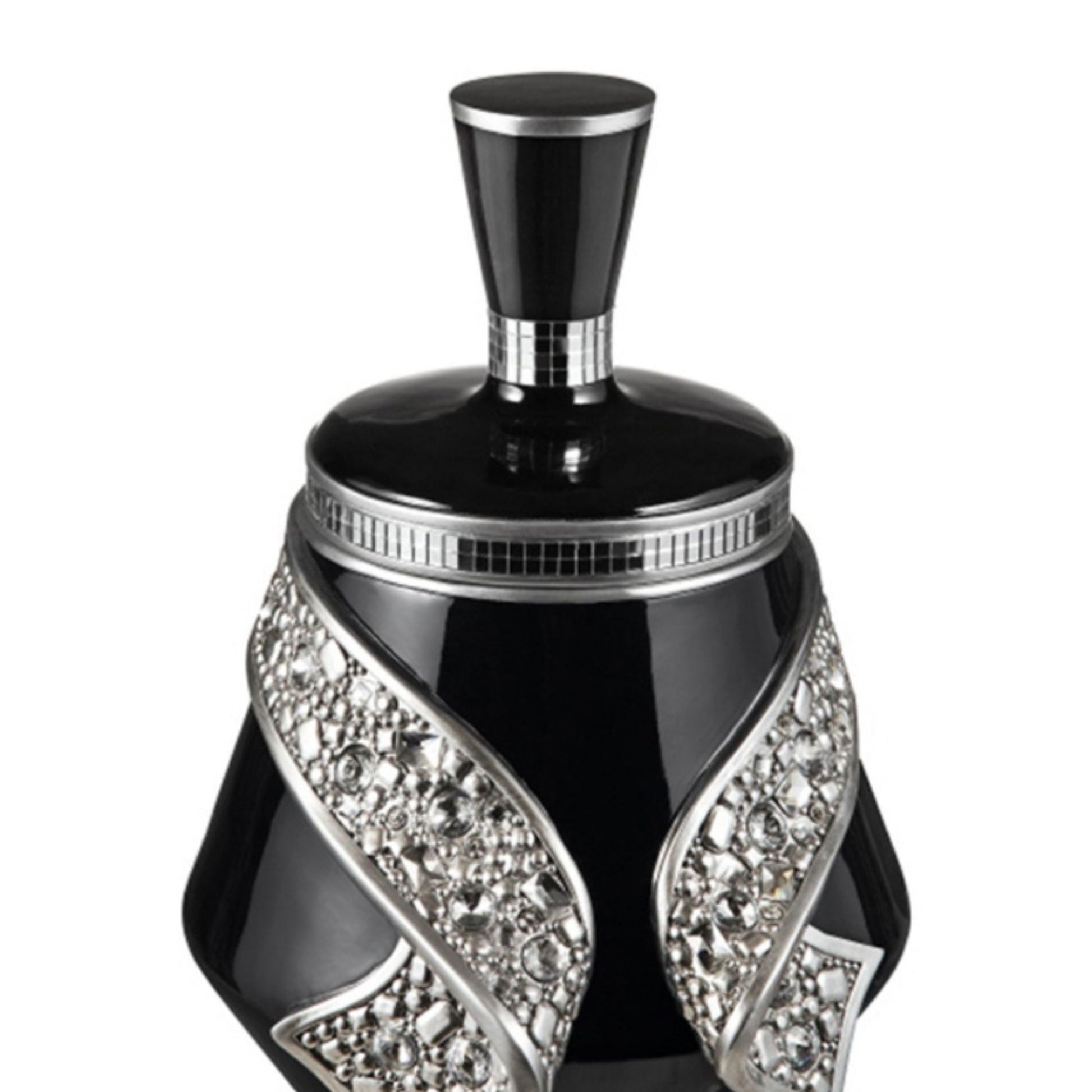 Black gemstone perfume bottle with silver accents