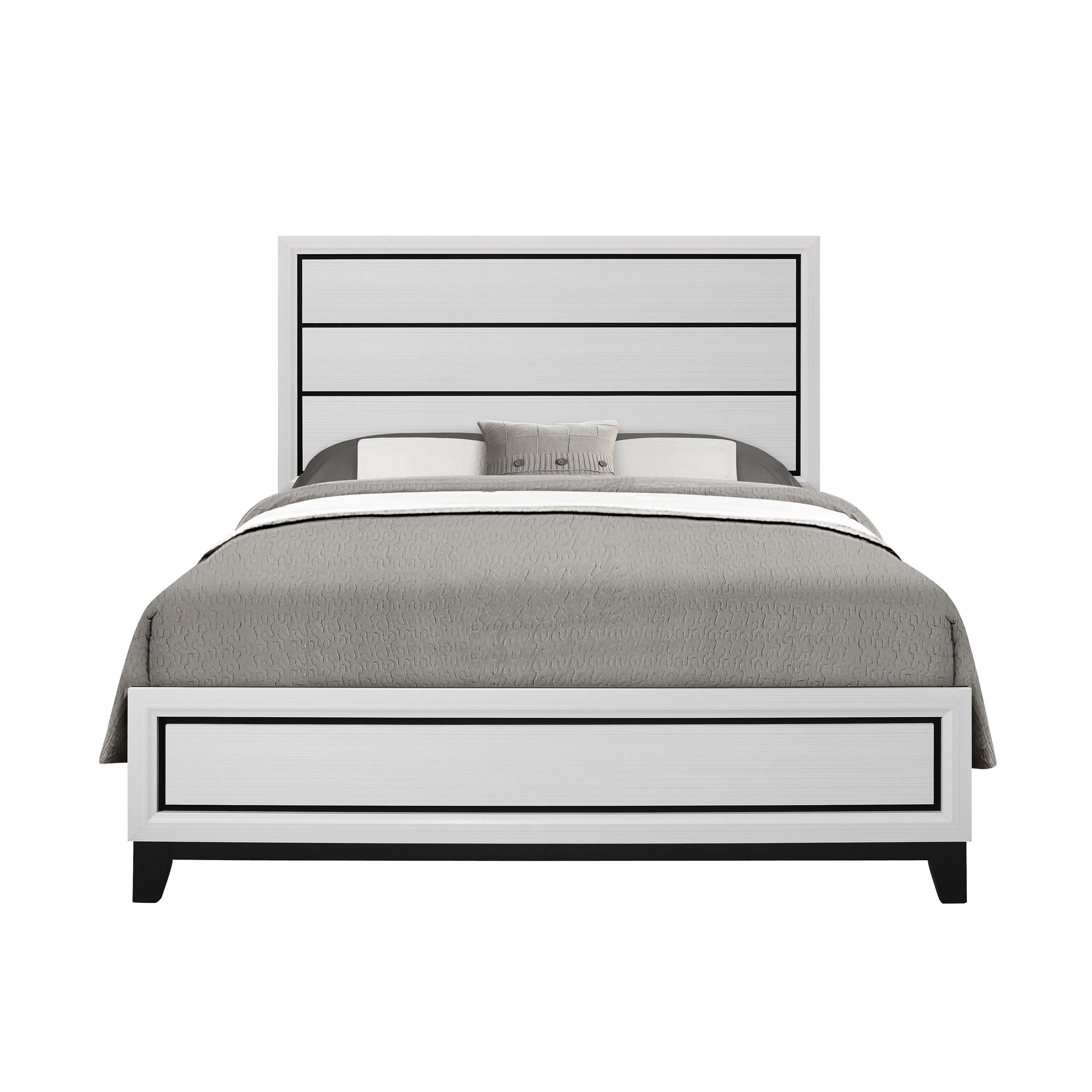 Modern white king bed frame with horizontal panel headboard and footboard