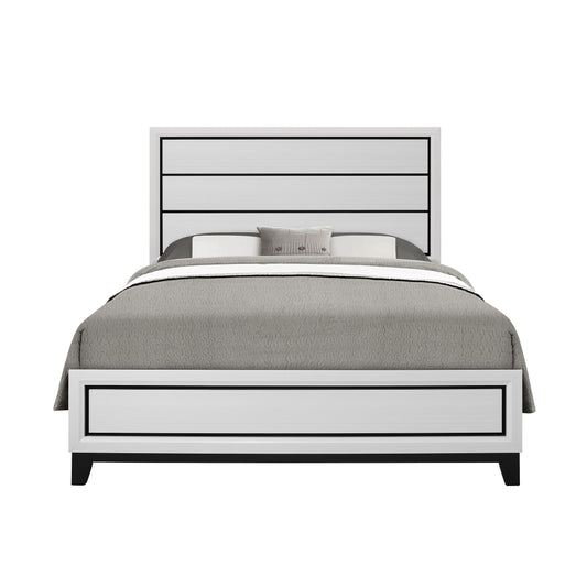 Modern white king bed frame with horizontal panel headboard and footboard