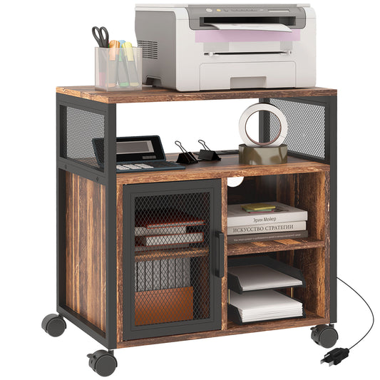 Industrial printer stand with mesh cabinet