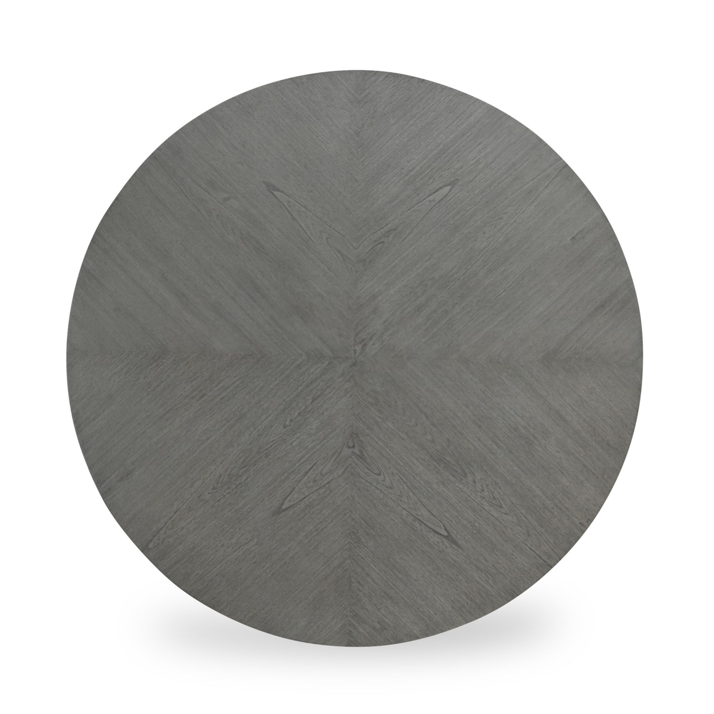 Round gray wooden tabletop with chevron wood grain pattern ideal for dining