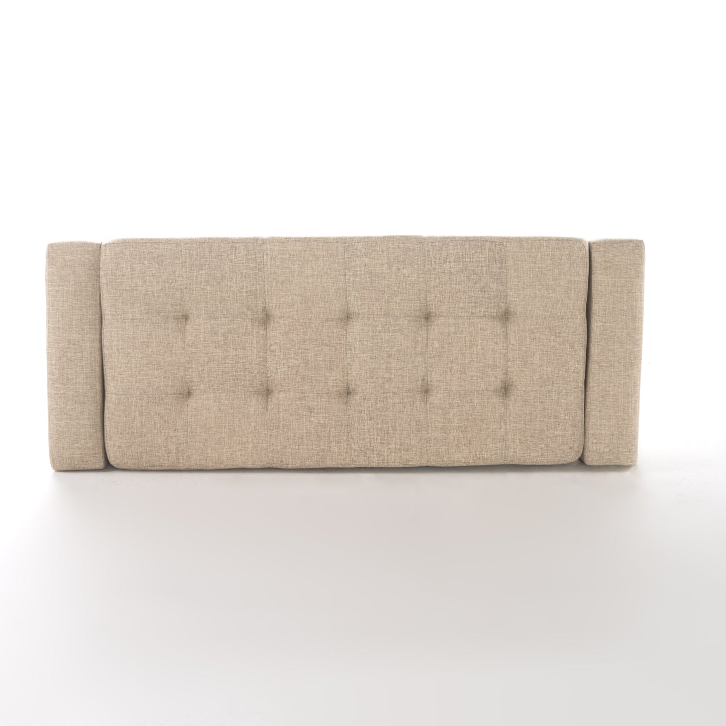 Tufted beige upholstered headboard with channel stitching