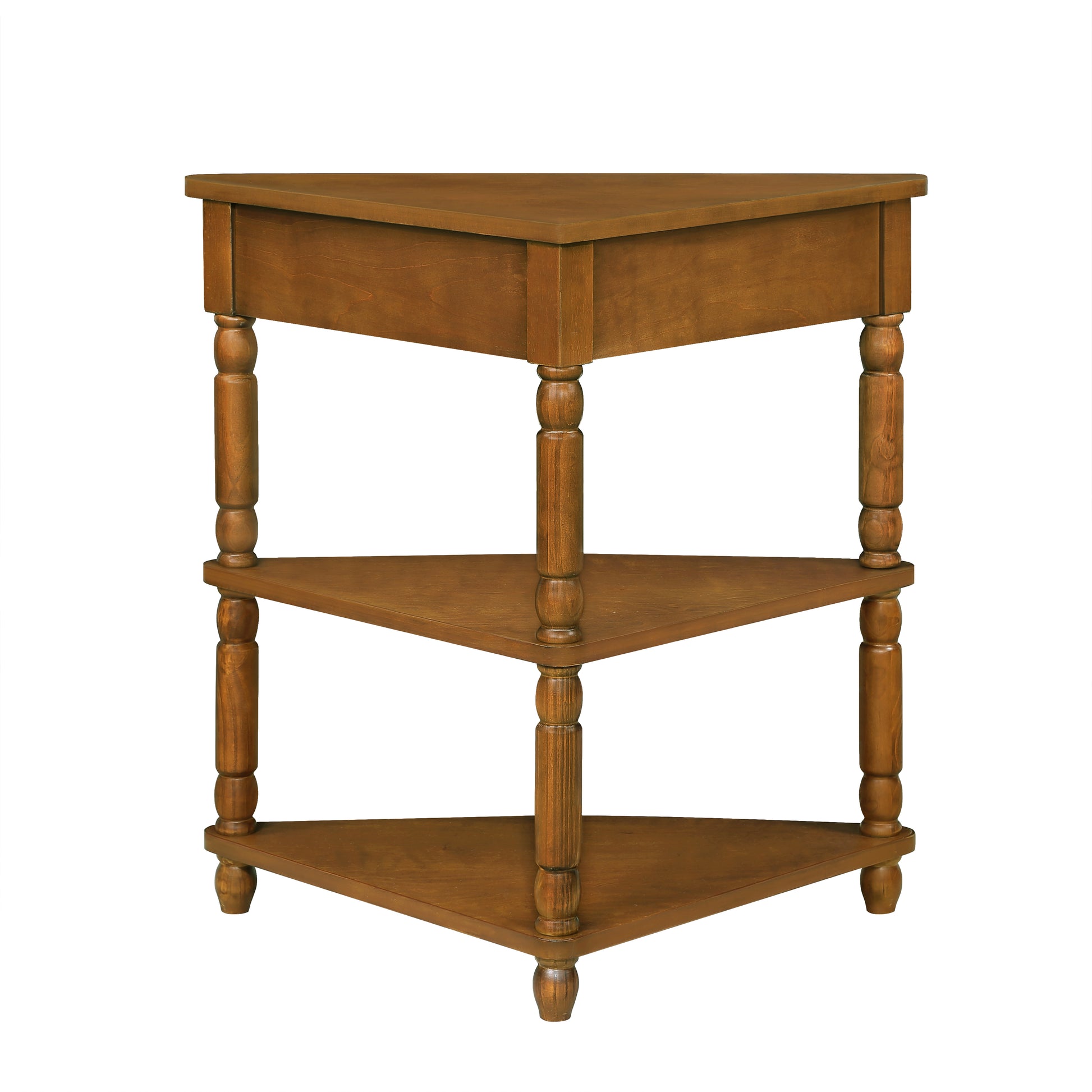 Threetier wooden corner shelf with spindle legs perfect for plant display