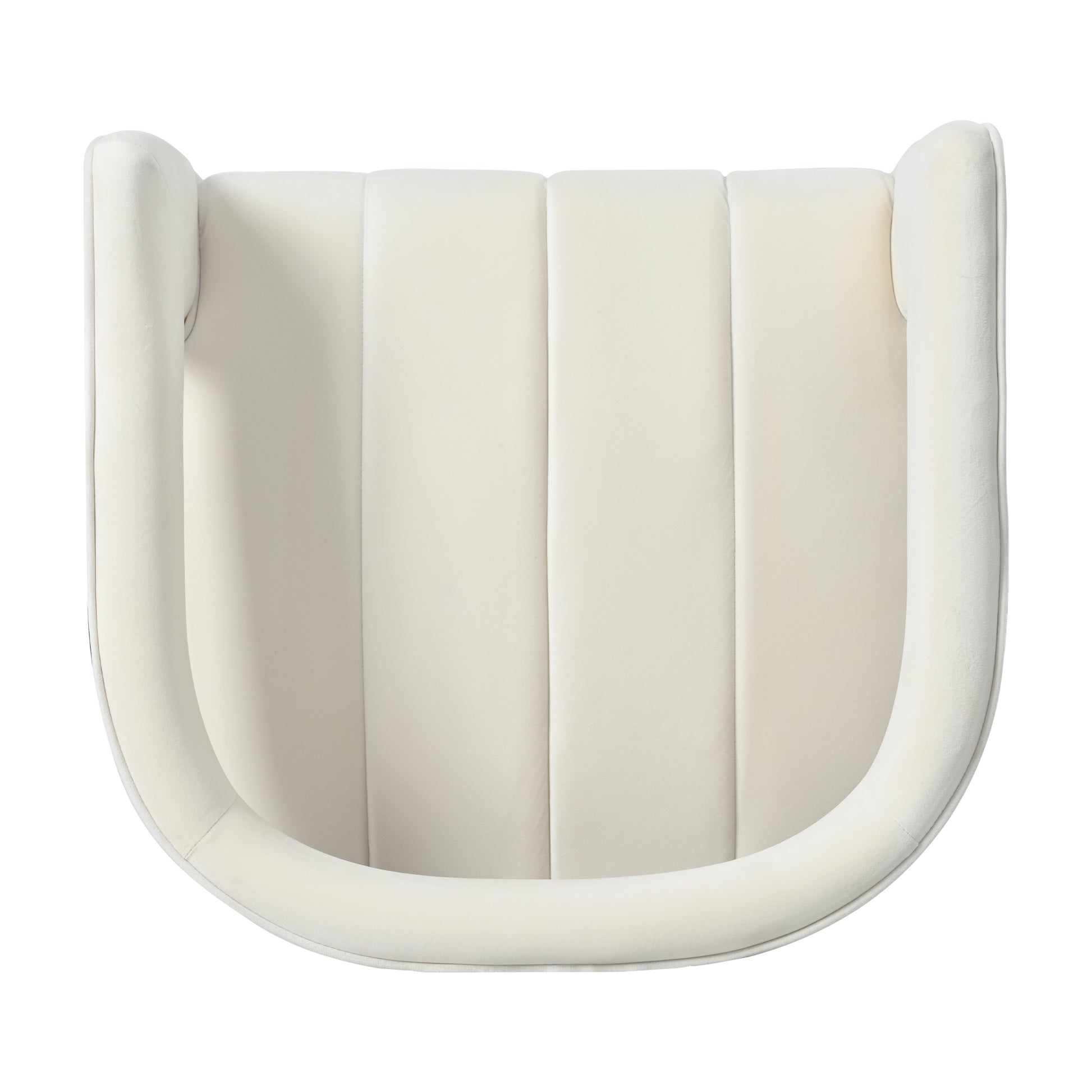 Plush cream velvet armchair with channel tufting and curved arms perfect for a cozy living room