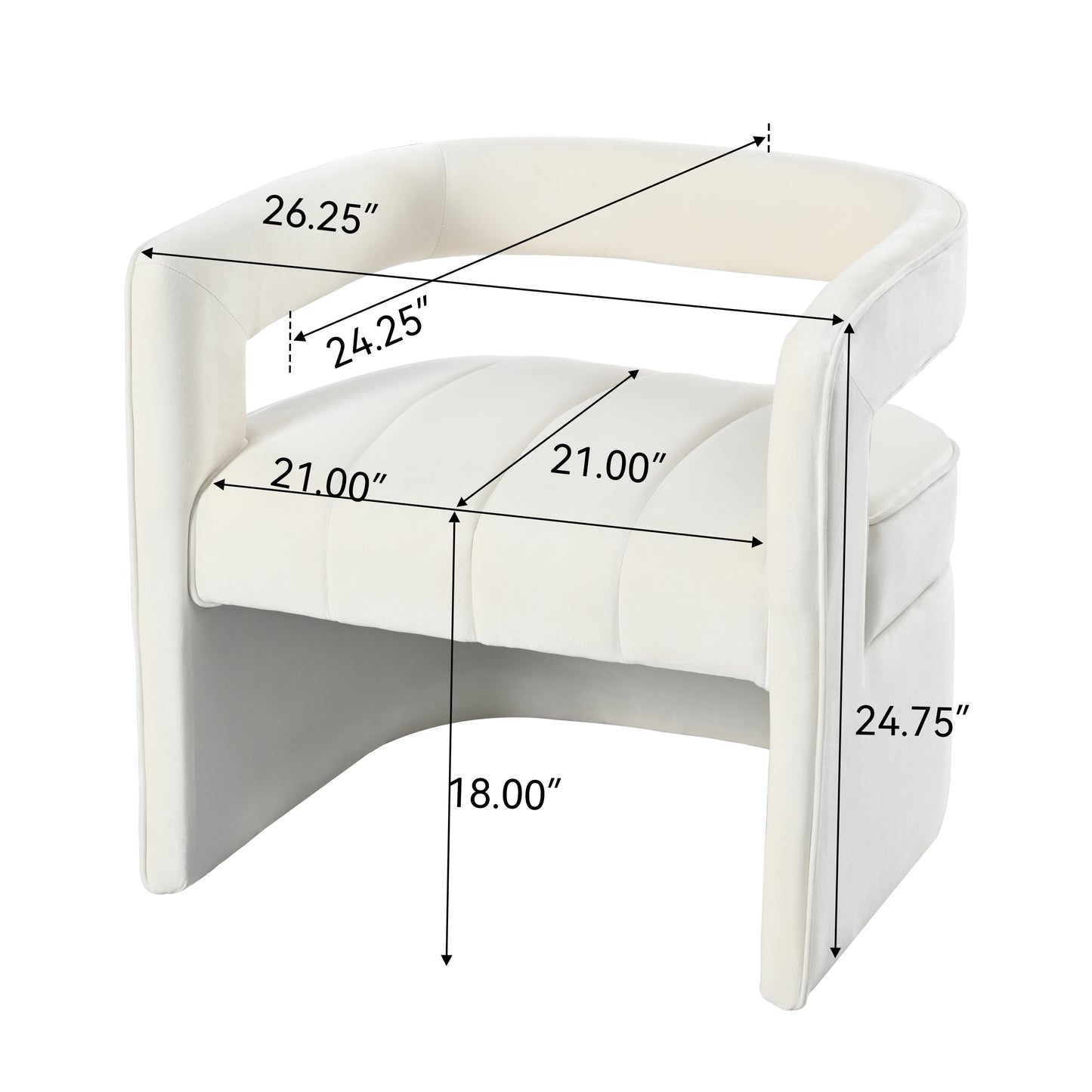 Plush cream velvet accent chair with tufted seat and curved arms modern design