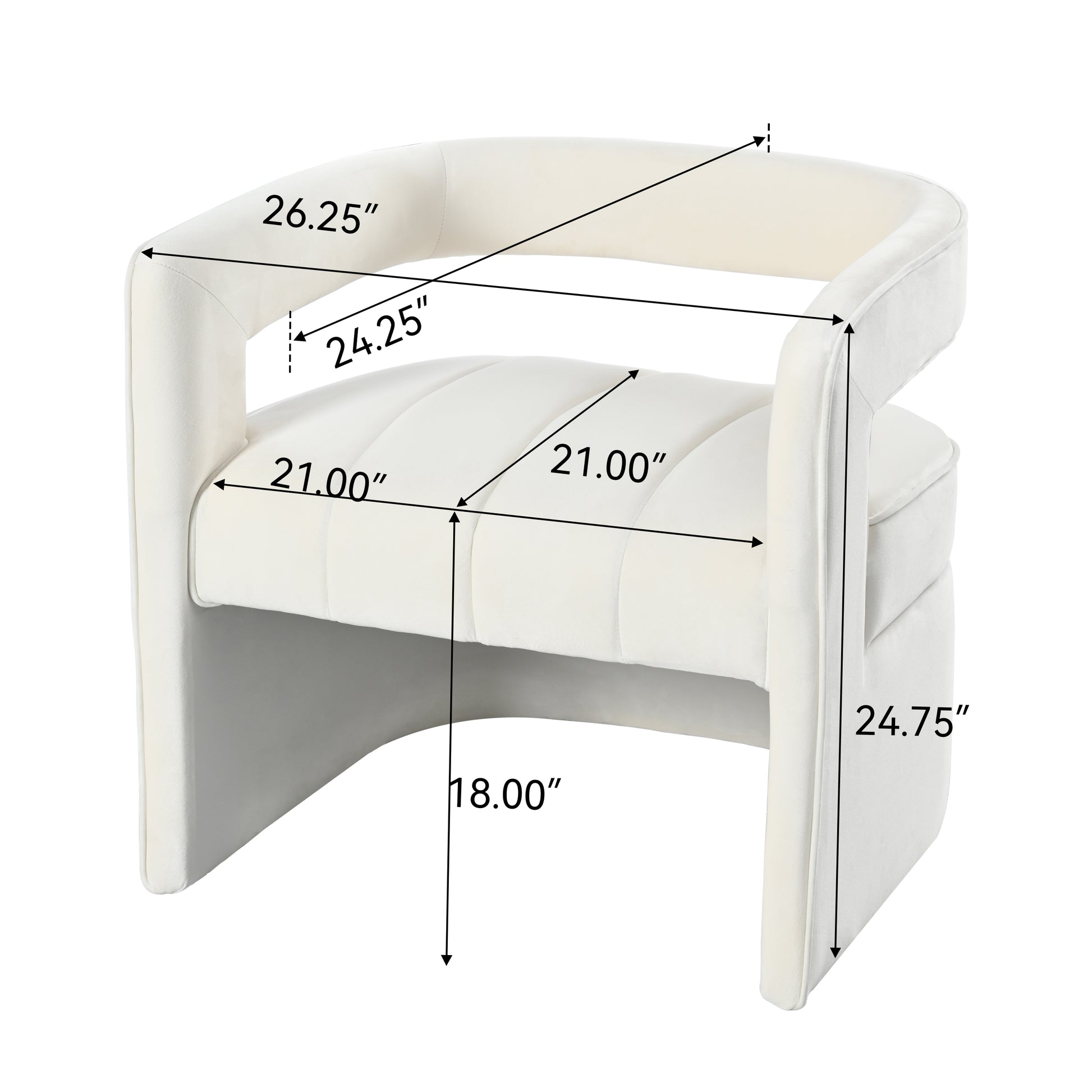 Plush cream velvet accent chair with tufted seat and curved arms modern design