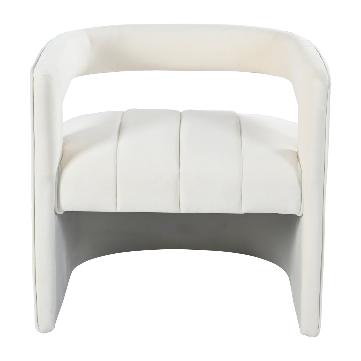 Elegant ivory velvet accent chair with channeled seat and curved armrests