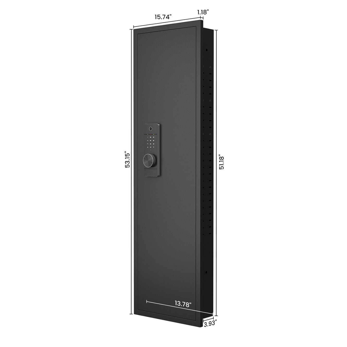Tall black gun safe with electronic keypad and biometric scanner for secure storage