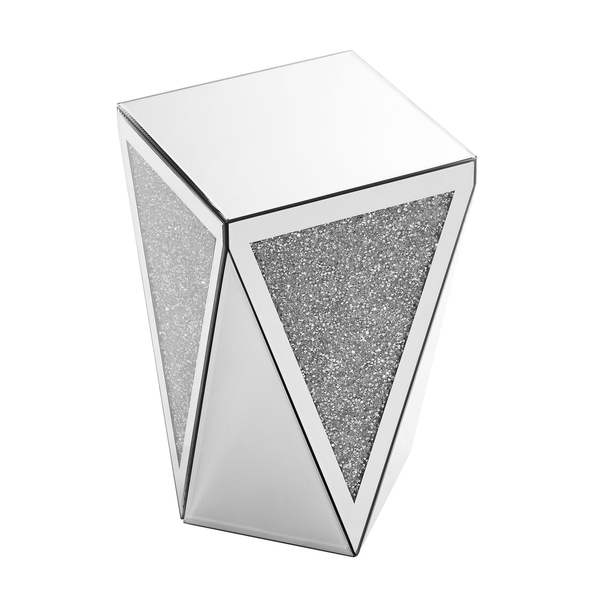 Modern mirrored accent table with crushed diamond inlay