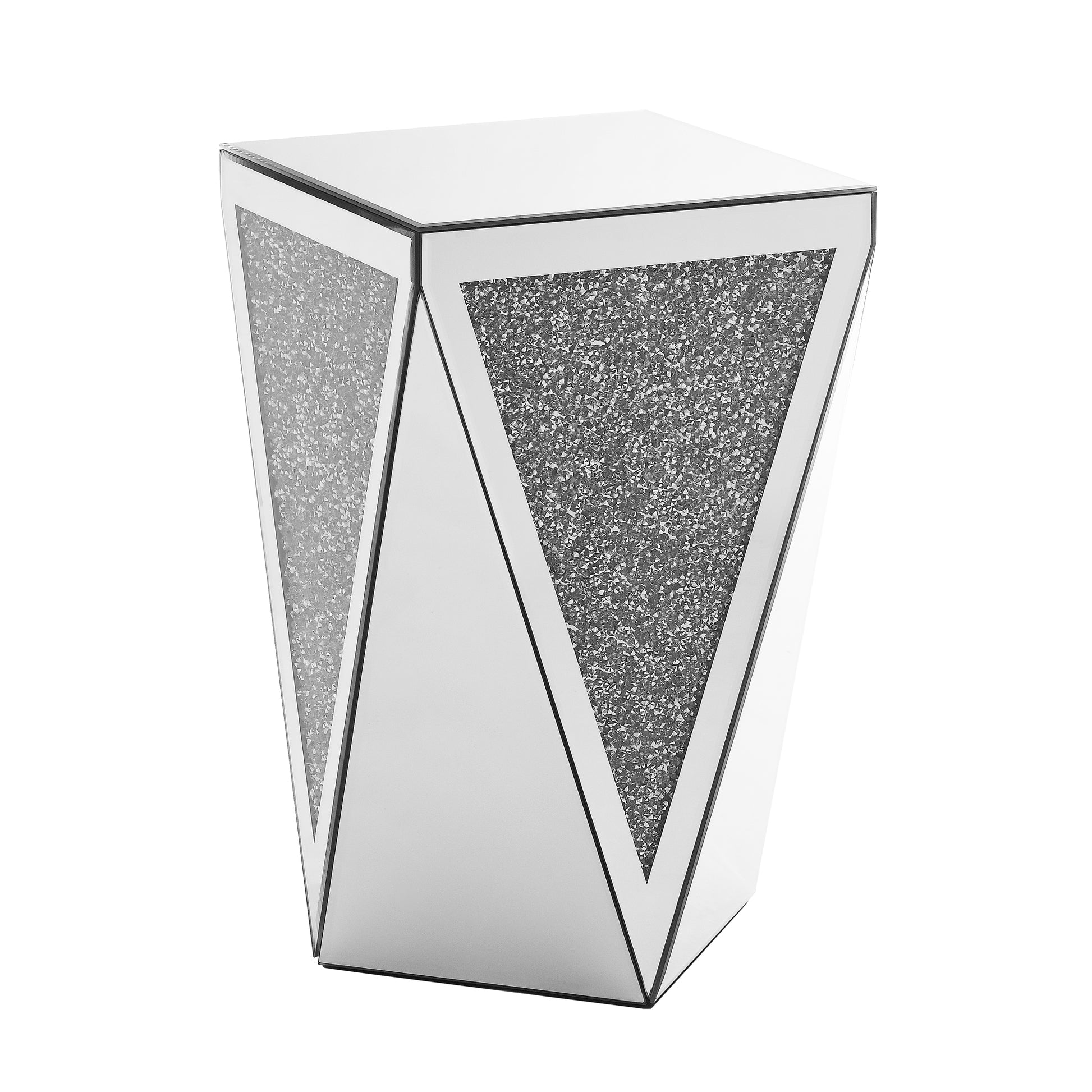 Modern mirrored accent table with crushed diamond inlay