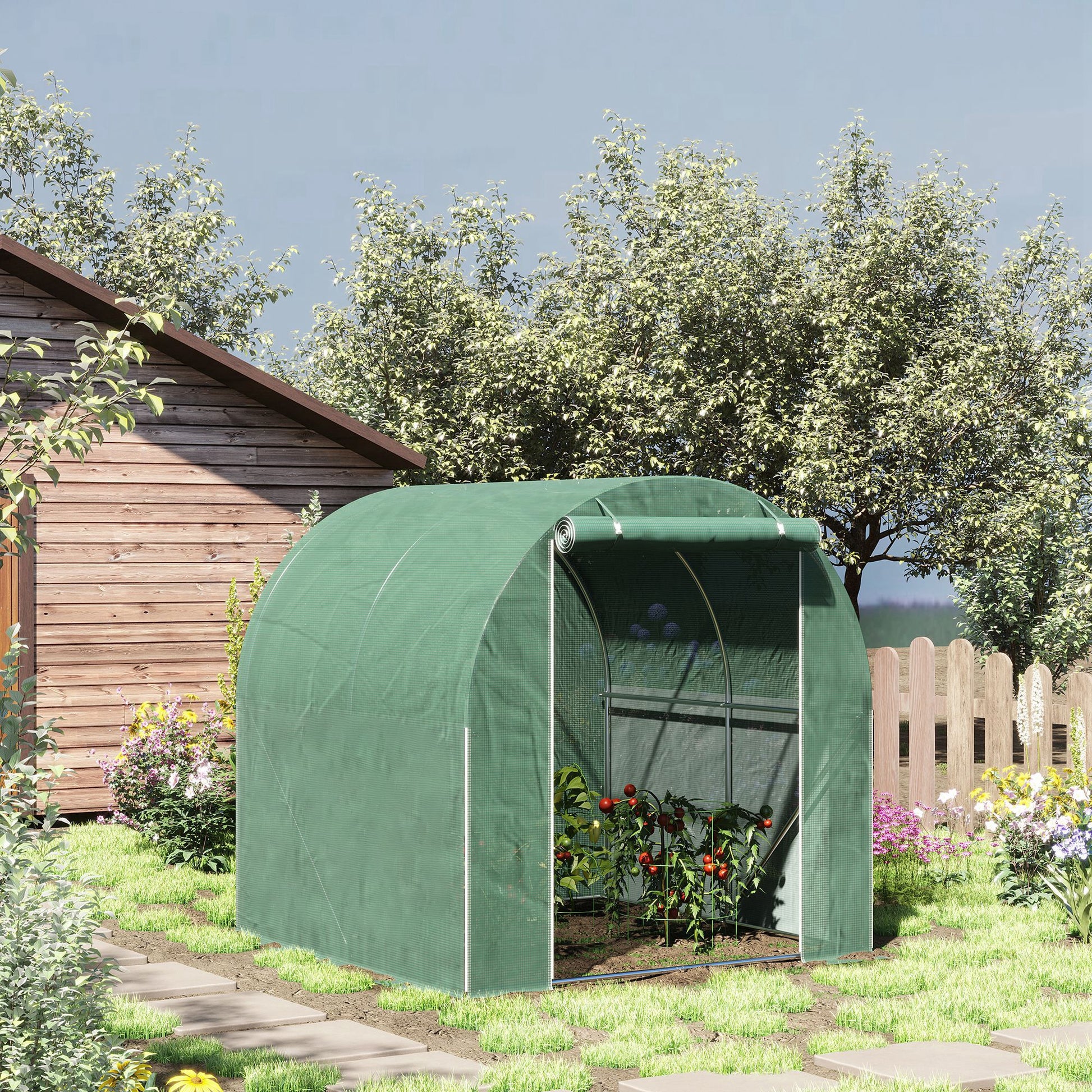 Green walkin greenhouse for small gardens and starting seeds