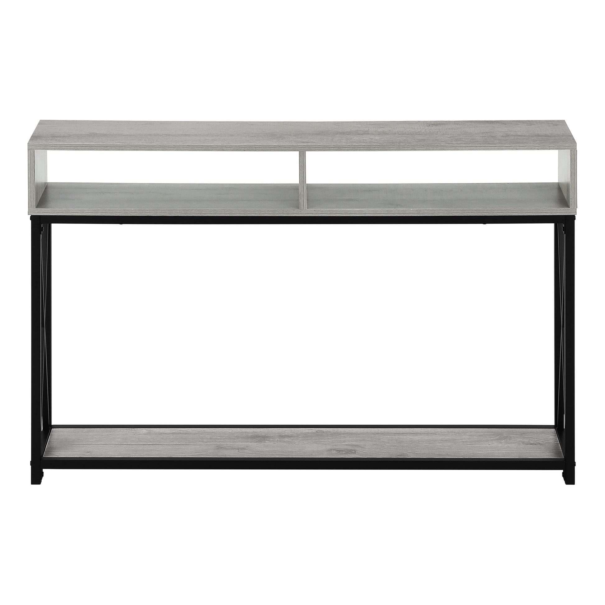 Grey wood console table with black metal frame modern industrial design