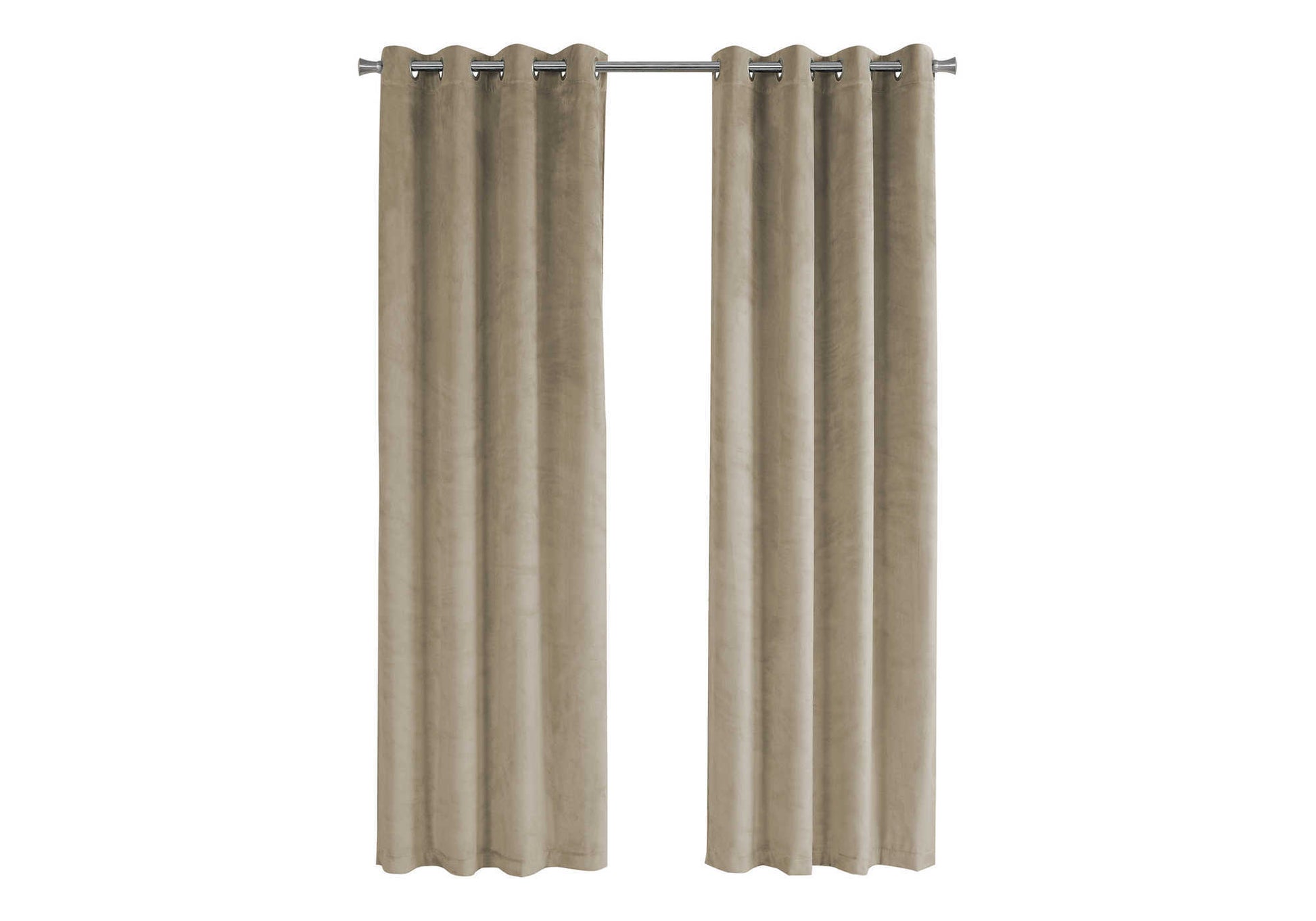 Taupe velvet grommet curtains with a soft texture providing elegant light blocking for any room