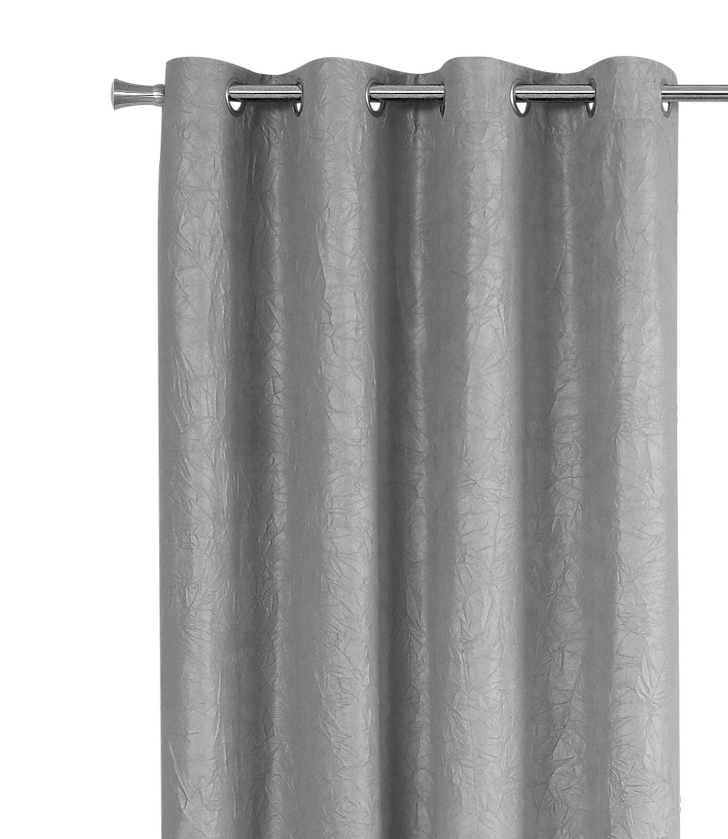 Silver textured grommet curtain panel adds elegance to any living room window