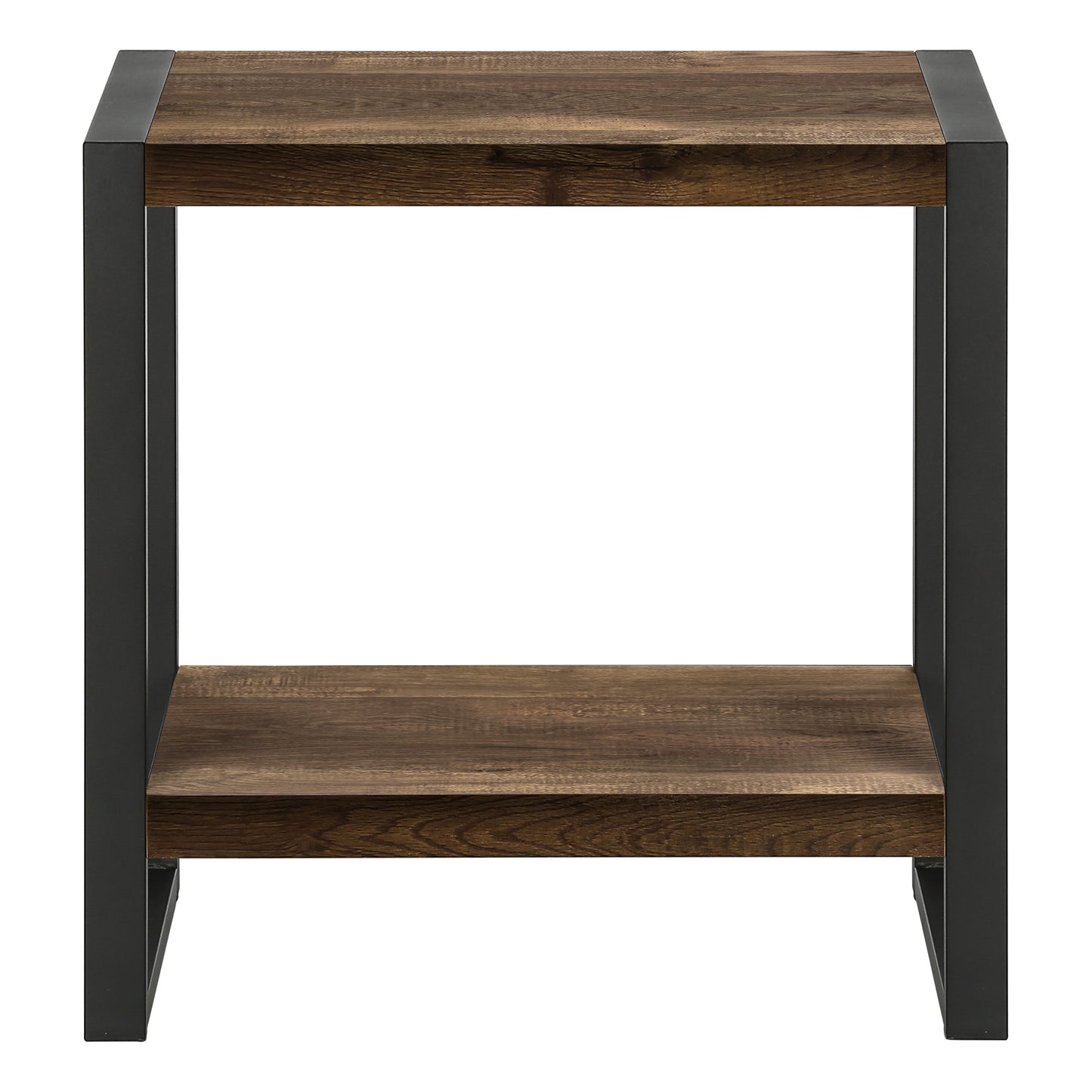 Rustic oak twotier side table with black metal frame