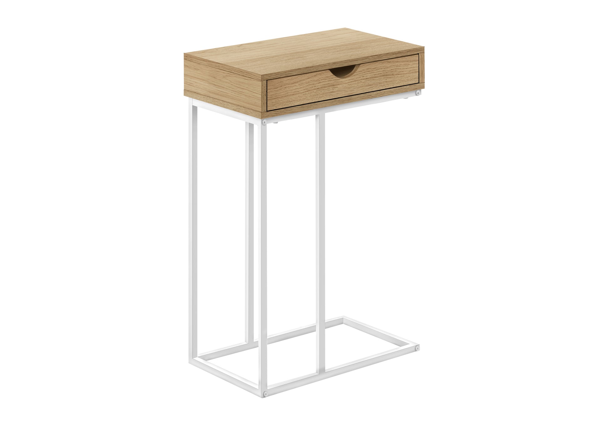 Modern Ctable with light oak drawer and white metal frame