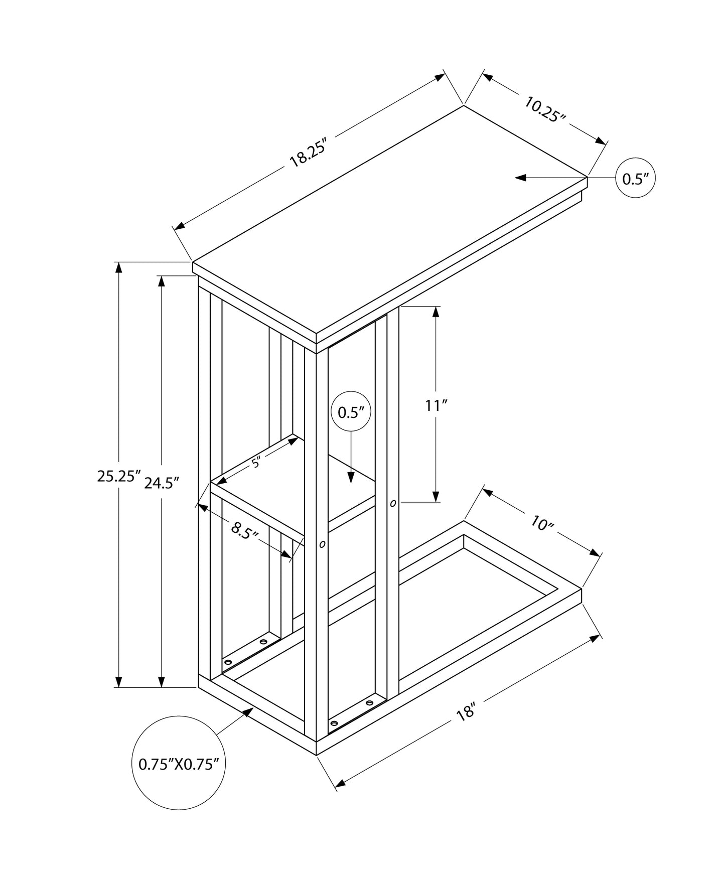 Technical drawing of a Ctable with dimensions  L x  W x  H ideal accent furniture